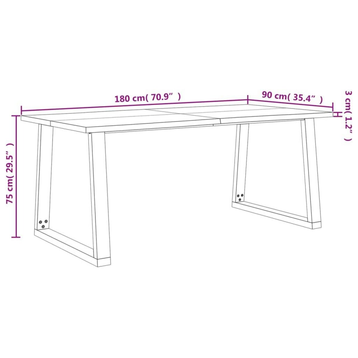 VIDAXL Table a manger 180x90x75 cm bois d'acacia solide a bord vif