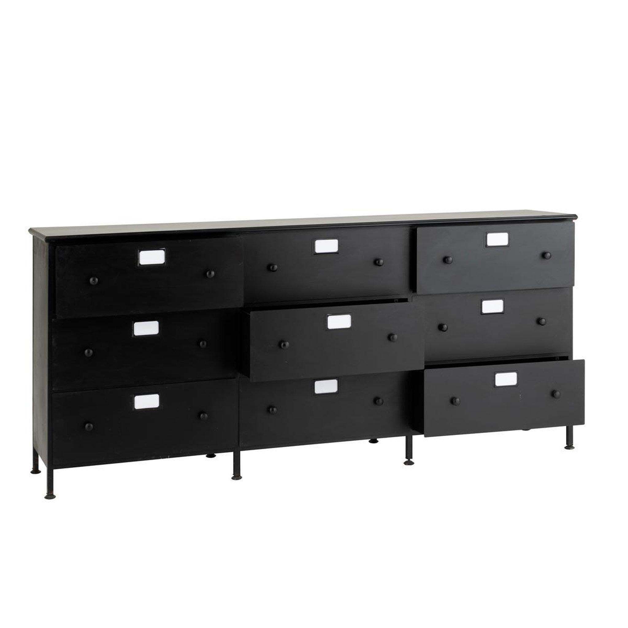 Voir la diapositive 3 : J-LINE Meuble de rangement 9 tiroirs  cade  175cm noir