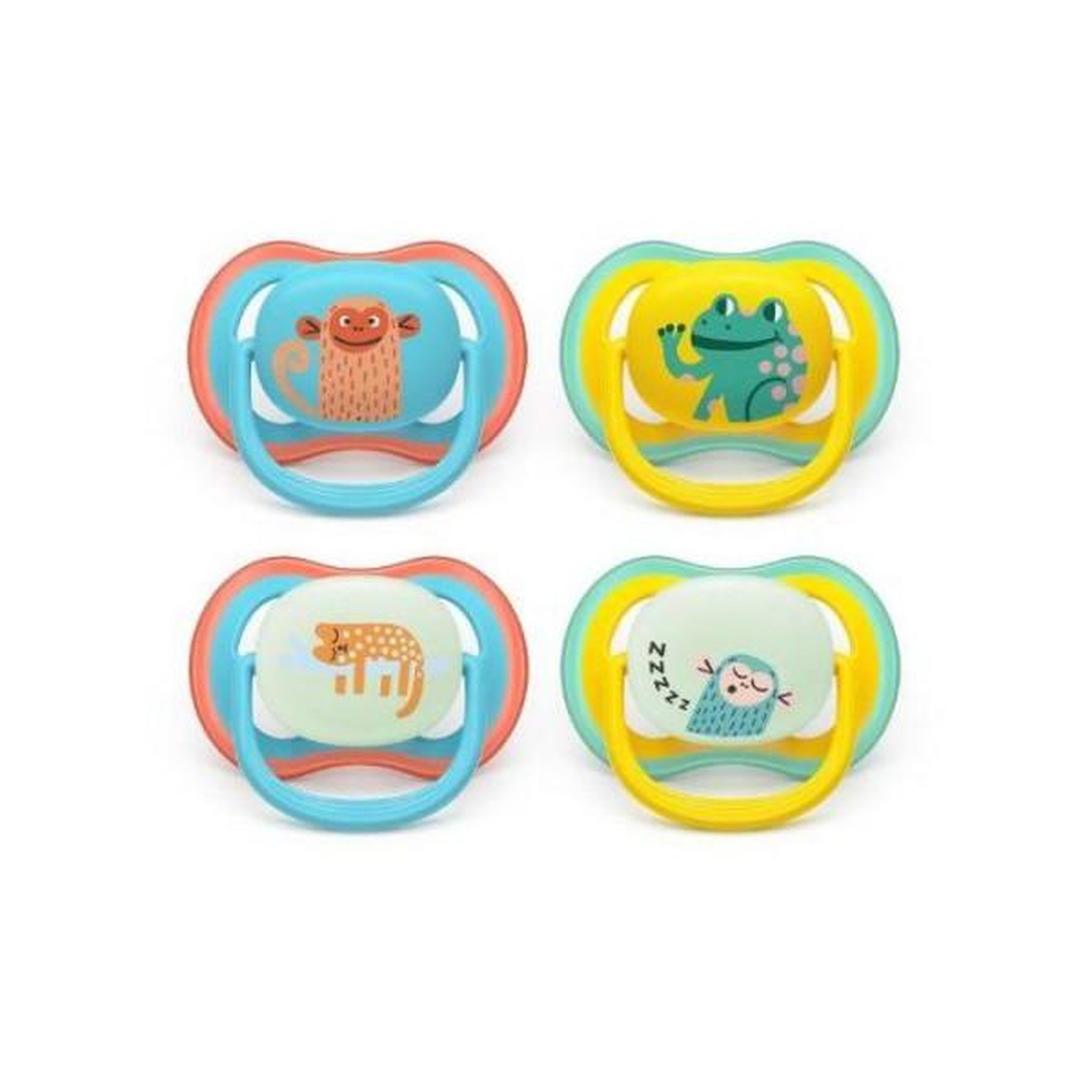 Voir la diapositive 2 : Philips Avent Lot de 4 sucettes Pacifier ultra air - PHILIPS AVENT - SCF087/27 - Jour et nuit - Sans BPA - 18 mois et + - Vert / Orange