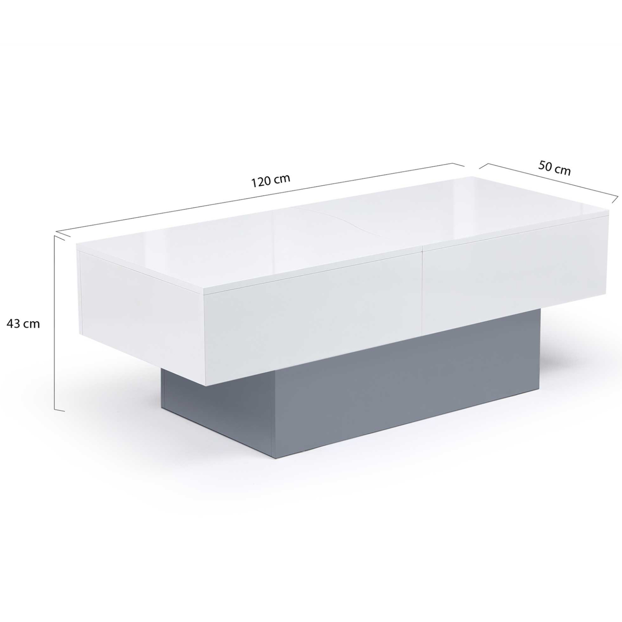 Voir la diapositive 5 : ID MARKET Table basse coulissante rectangulaire marta bois gris et plateau blanc