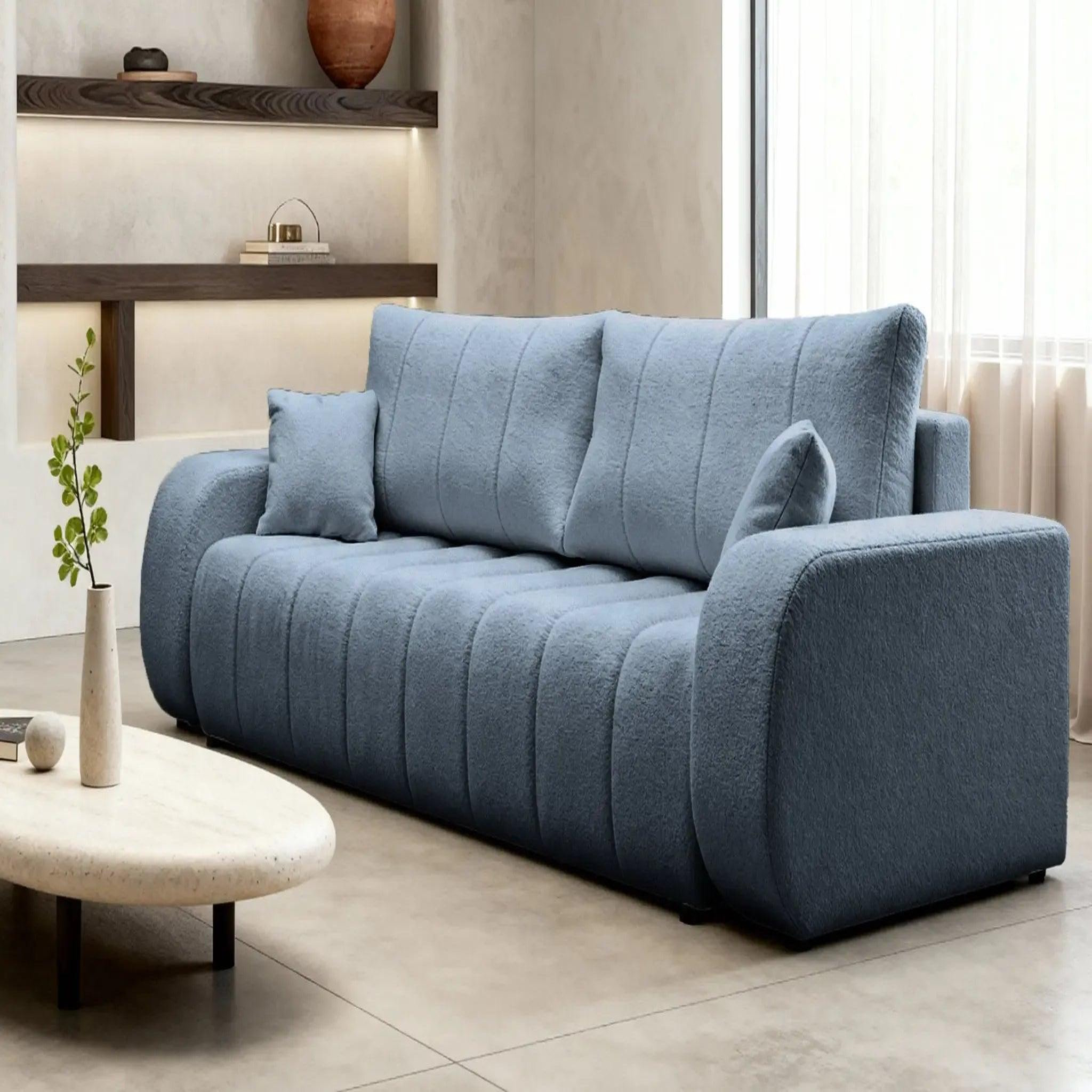 Voir la diapositive 4 : CASANOVA PARIS Celeste - canapé droit convertible tissu bouclette 3 places