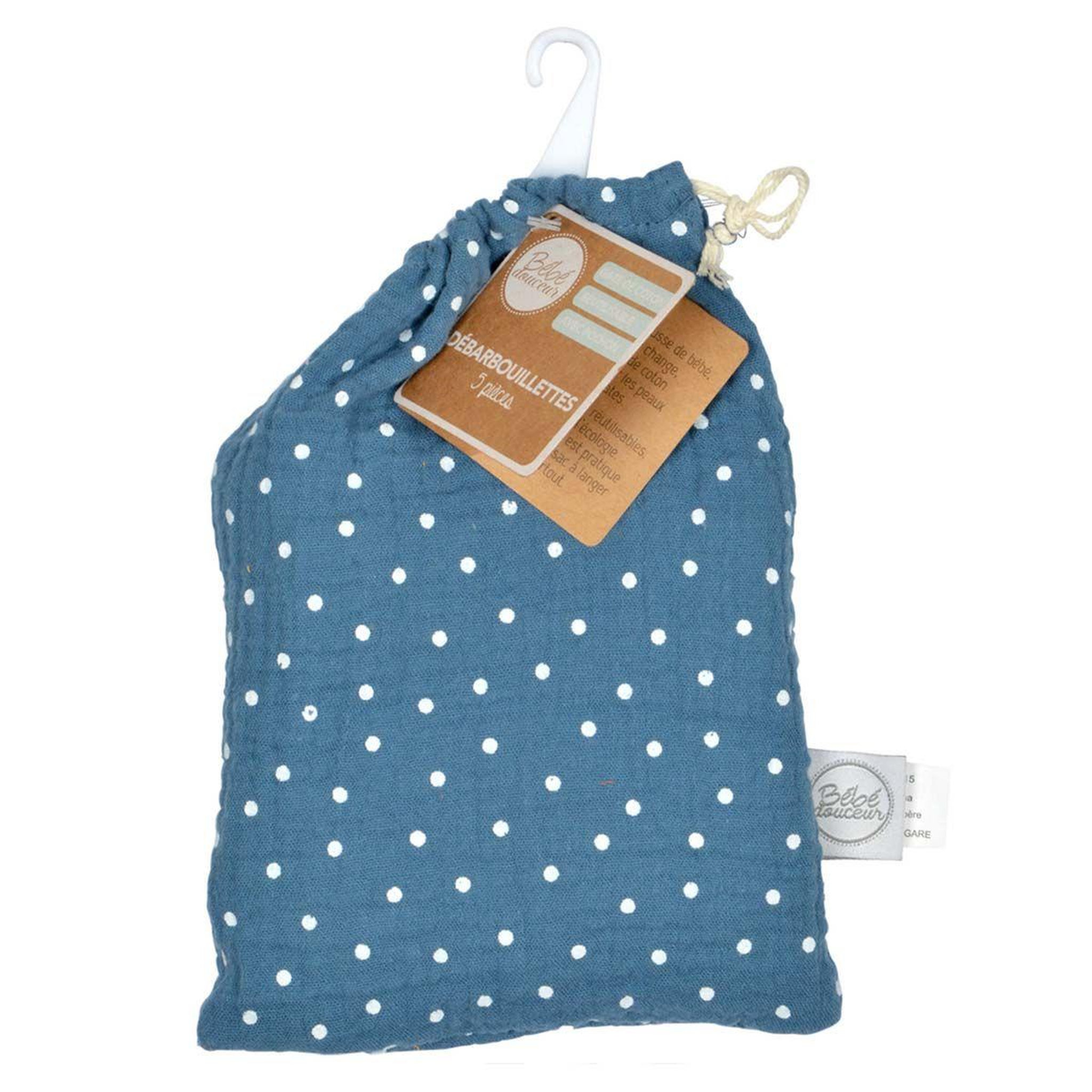 Voir la diapositive 2 : BEBE DOUCEUR Lot de 5 Débarbouillettes Bébé  Pochon  11cm Bleu Foncé