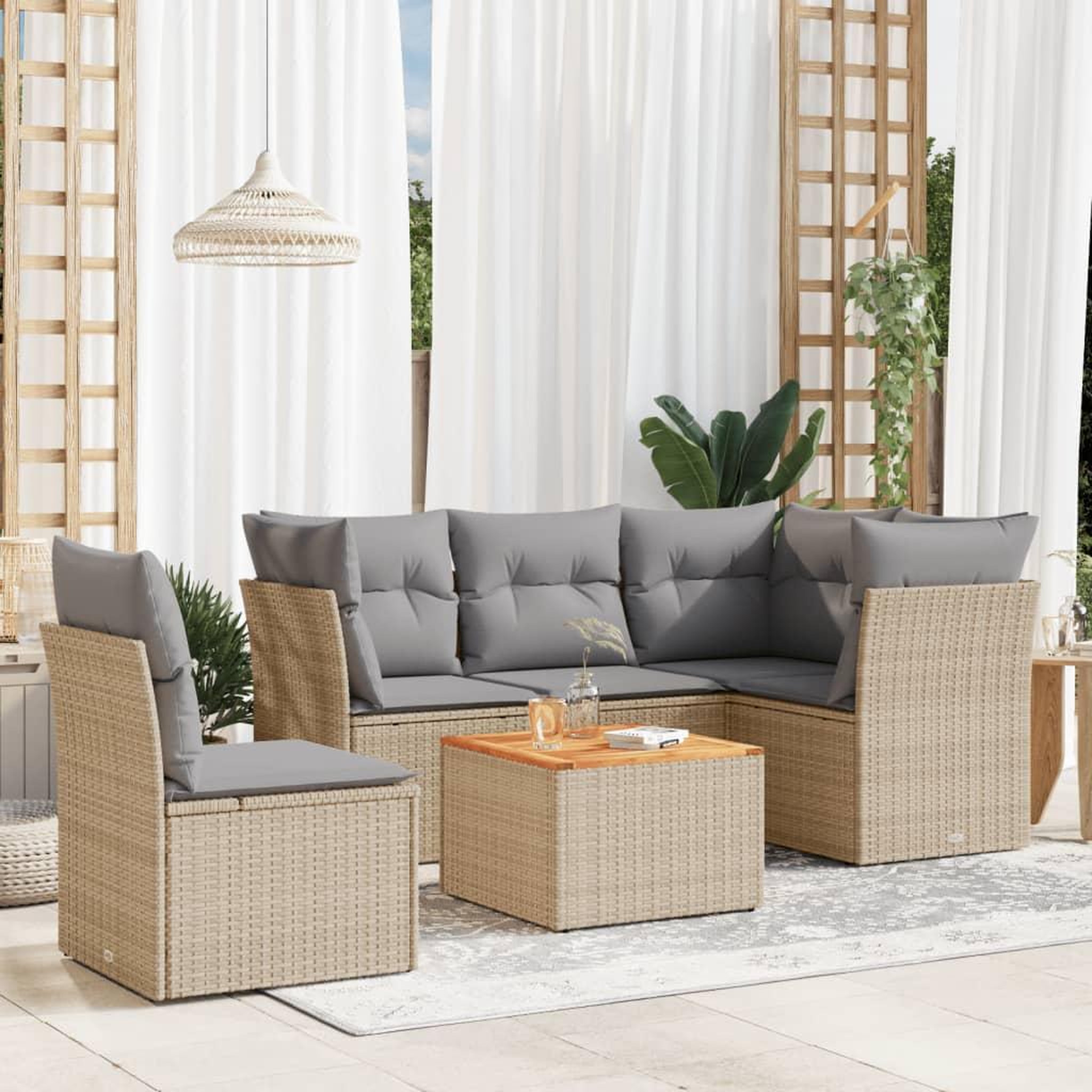 VIDAXL Salon de jardin avec coussins 6pcs melange beige resine tressee