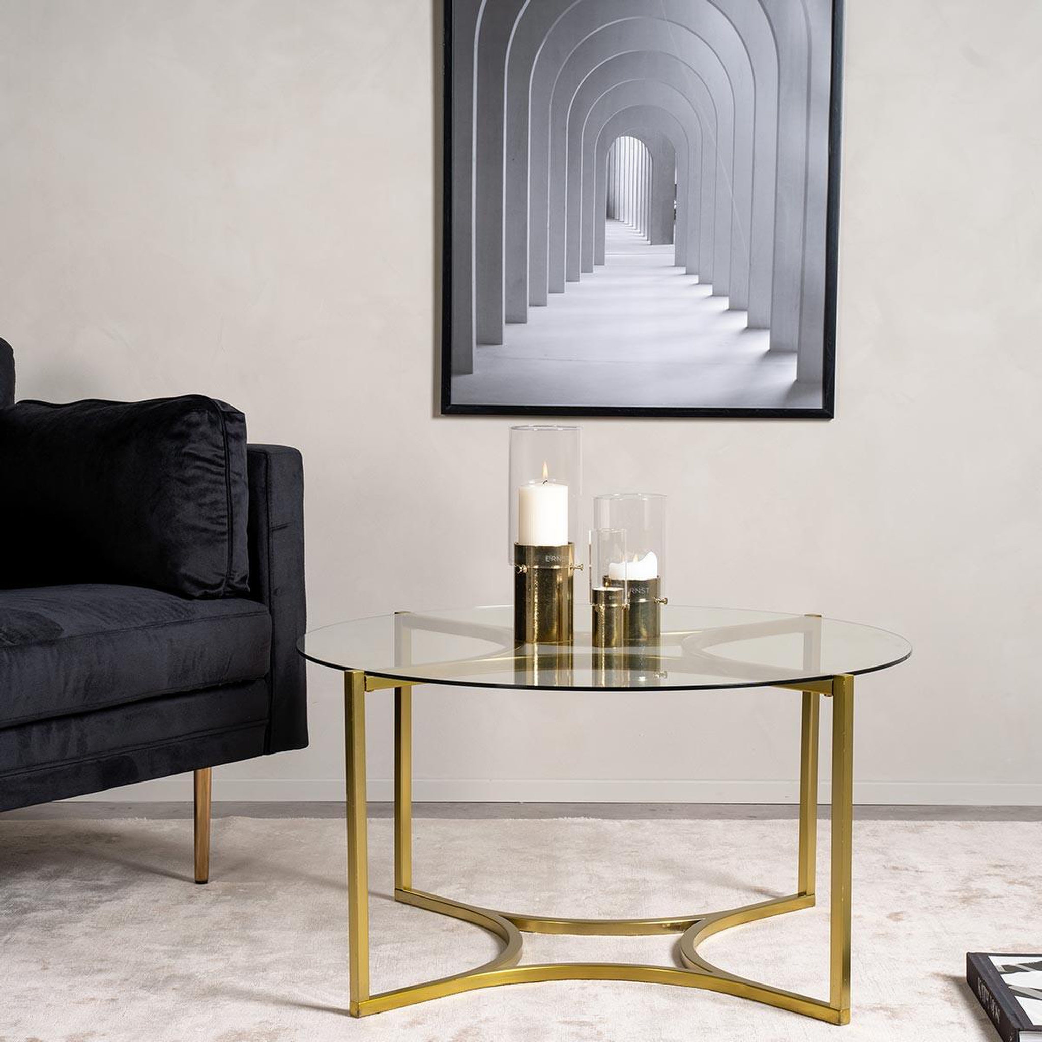 Voir la diapositive 4 : Paris Prix Table basse design en verre  kivik  90cm or