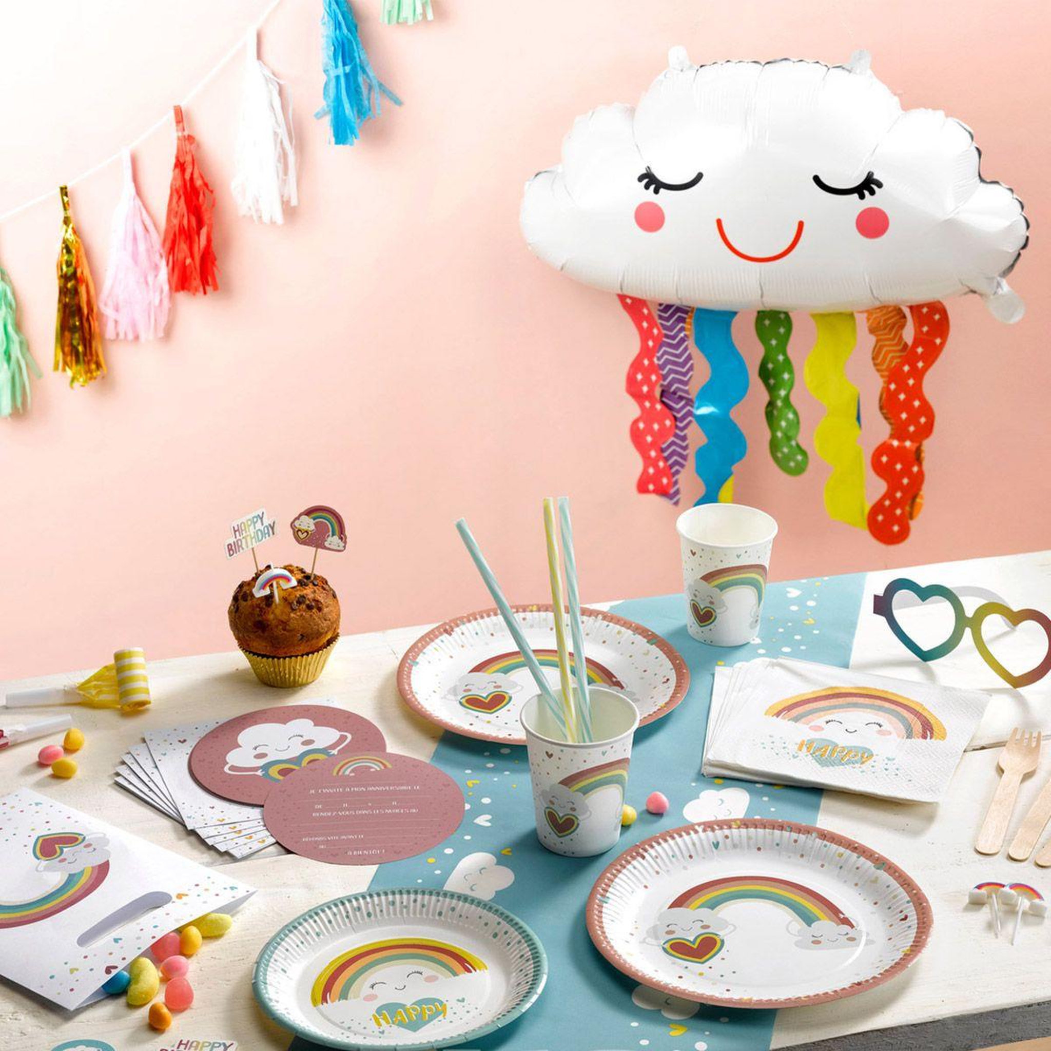 Voir la diapositive 2 : RIRE & CONFETTI Chemin de table  anniversaire kraft  28x500cm naturel