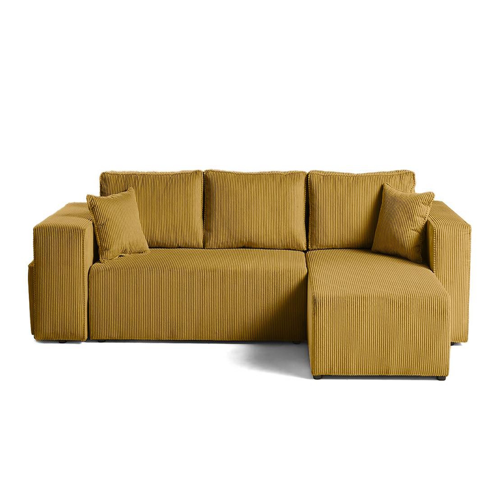 Voir la diapositive 1 : BEST MOBILIER Topaze - canapé d'angle réversible 4 places - convertible avec coffre, tablette et poufs - en velours côtelé