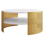 BEST MOBILIER Cruz - table basse ronde - blanc et doré - 1 niche - 75 cm. Coloris disponibles : Bicolore