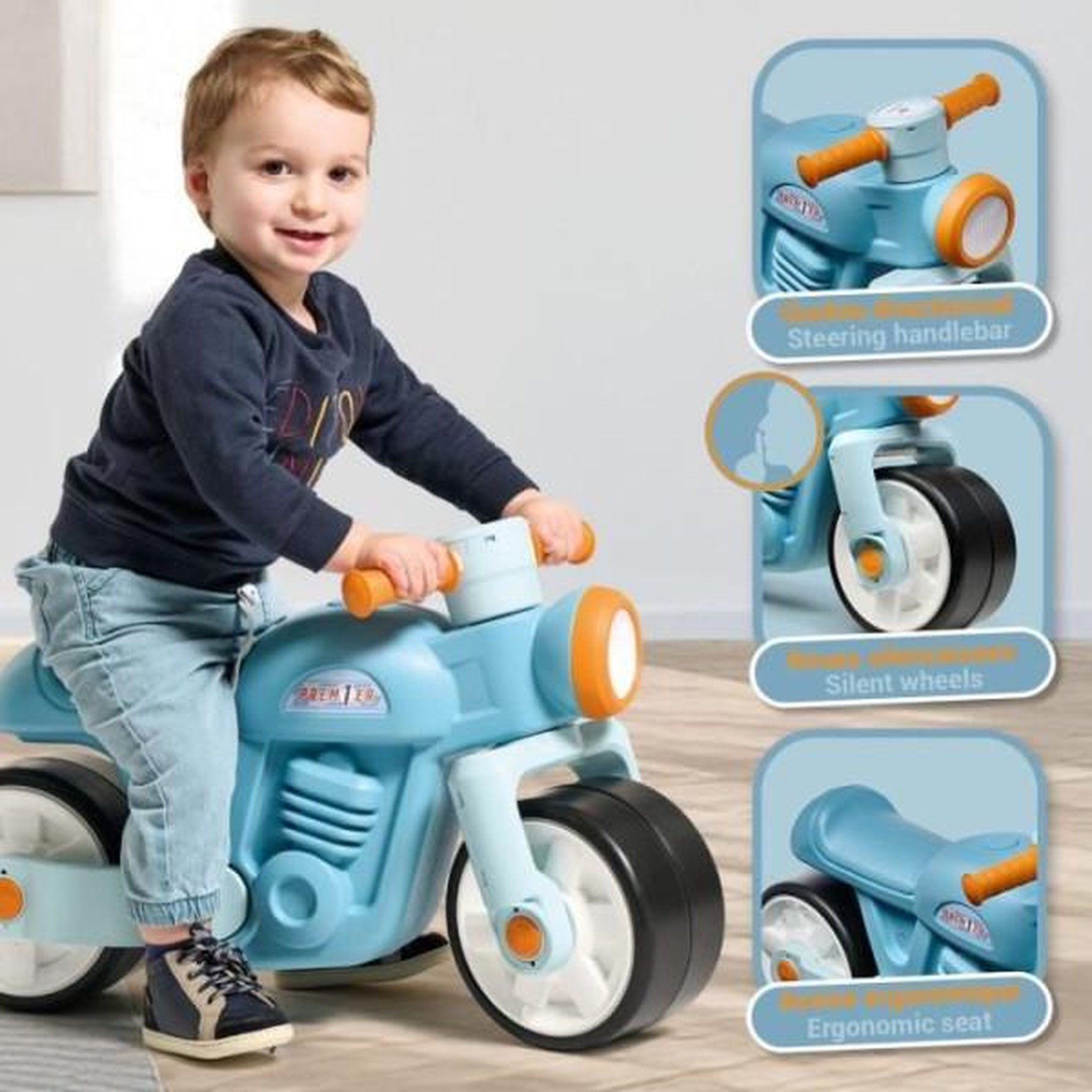 Voir la diapositive 2 : FALK Draisienne Velo  Moto Premier - FALK - Avec roues silencieuses - Bleu - 75% Plastique Recyclé - 100% Fabriqué en France - Des 12 mo