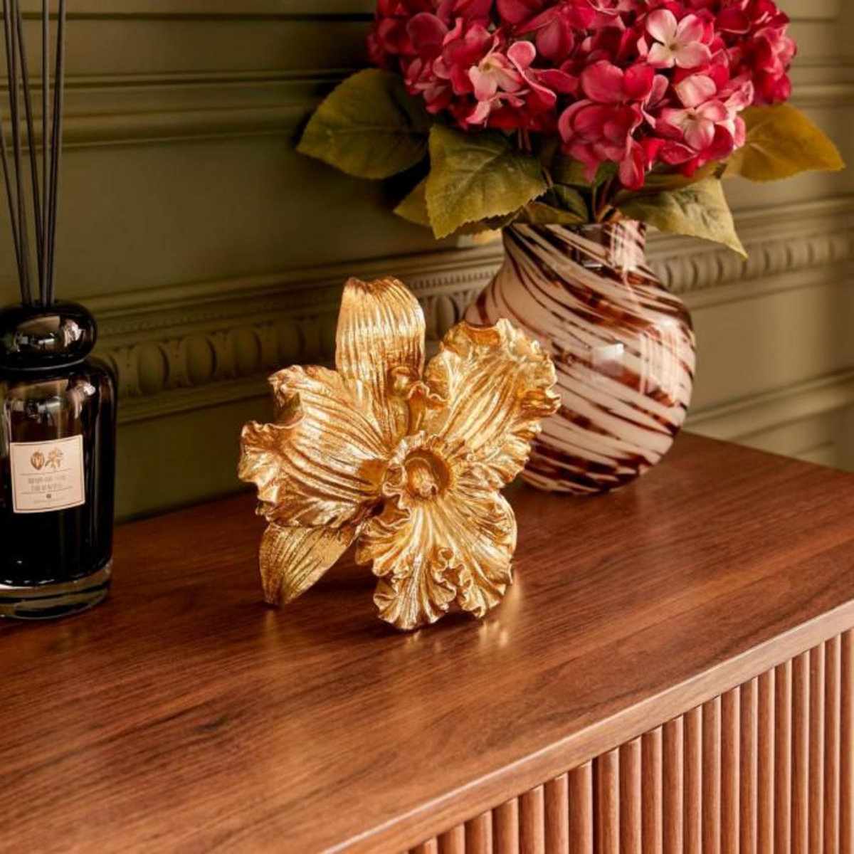 ATMOSPHERA Fleur Déco en Résine  Belli  20cm Doré