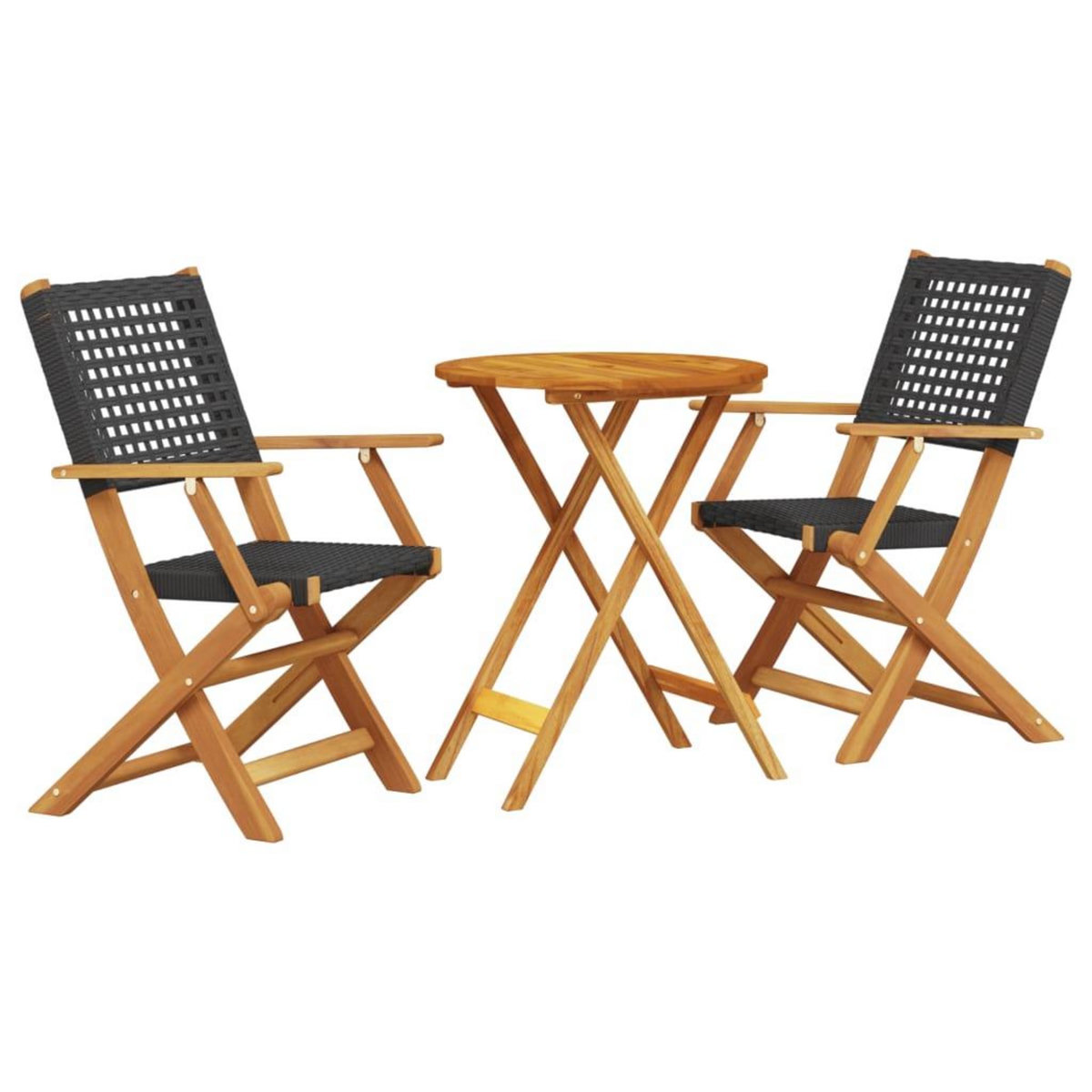 VIDAXL Ensemble de bistro 3 pcs noir resine tressee et bois massif