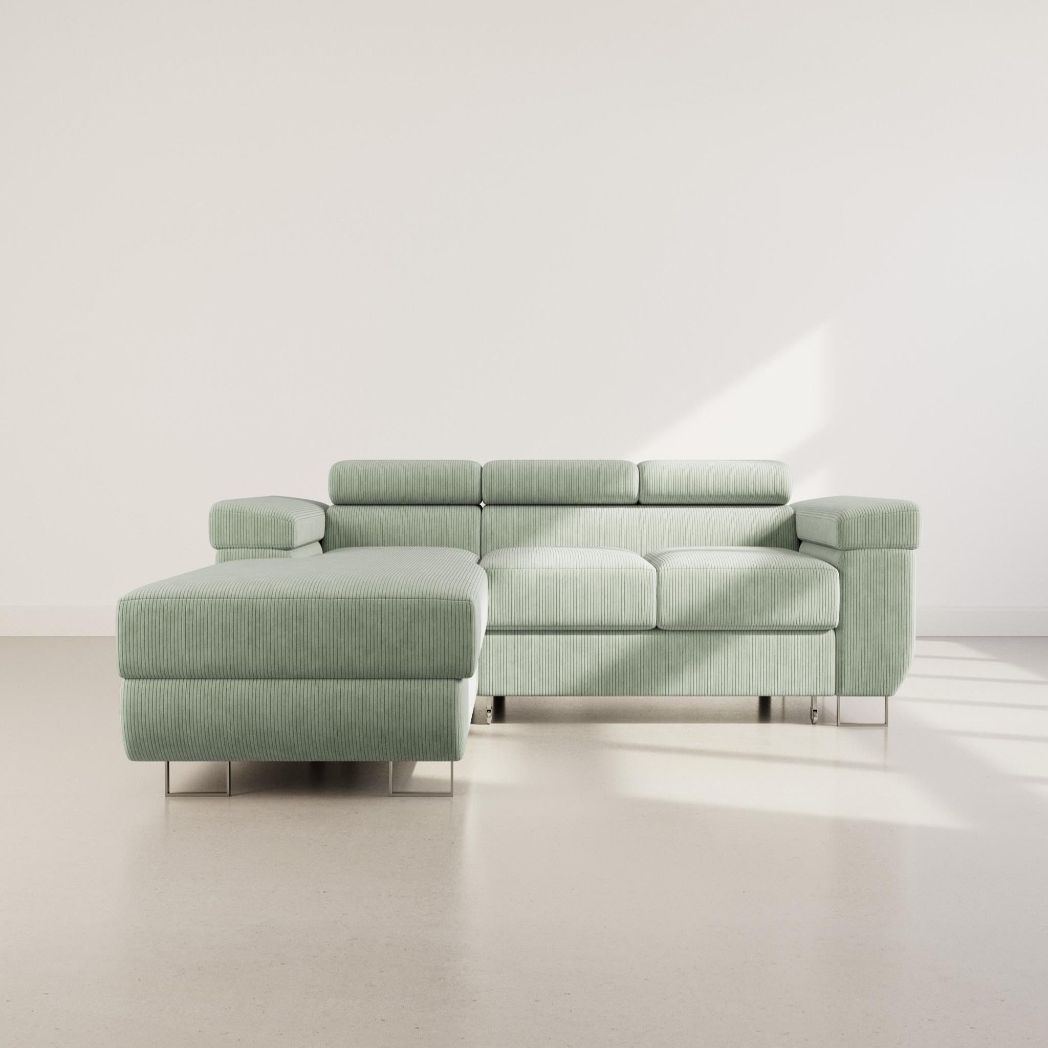 Voir la diapositive 5 : BEST MOBILIER Pablo - canapé d'angle gauche - 6 places - convertible avec coffre et têtières réglables - en velours côtelé