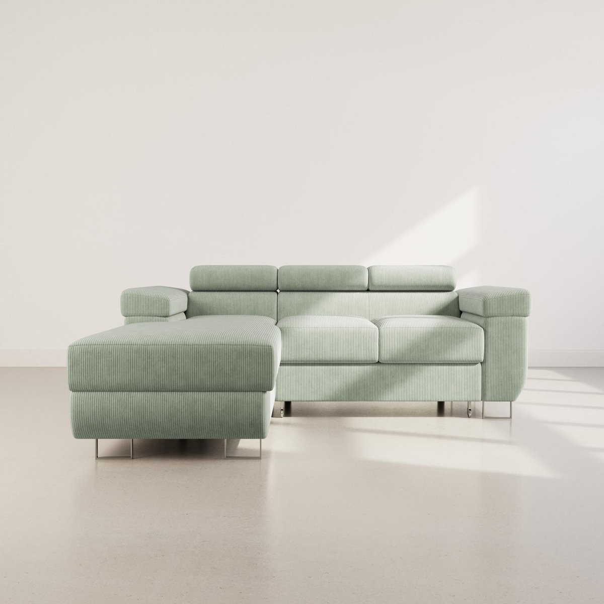 BEST MOBILIER Pablo - canapé d'angle gauche - 6 places - convertible avec coffre et têtières réglables - en velours côtelé