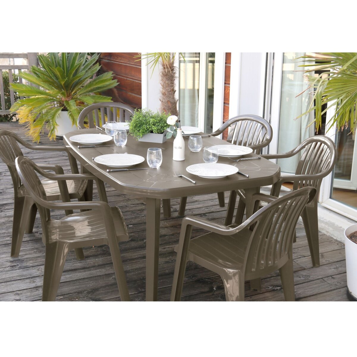 GROSFILLEX Salon de jardin 6 personnes IBIZA taupe 