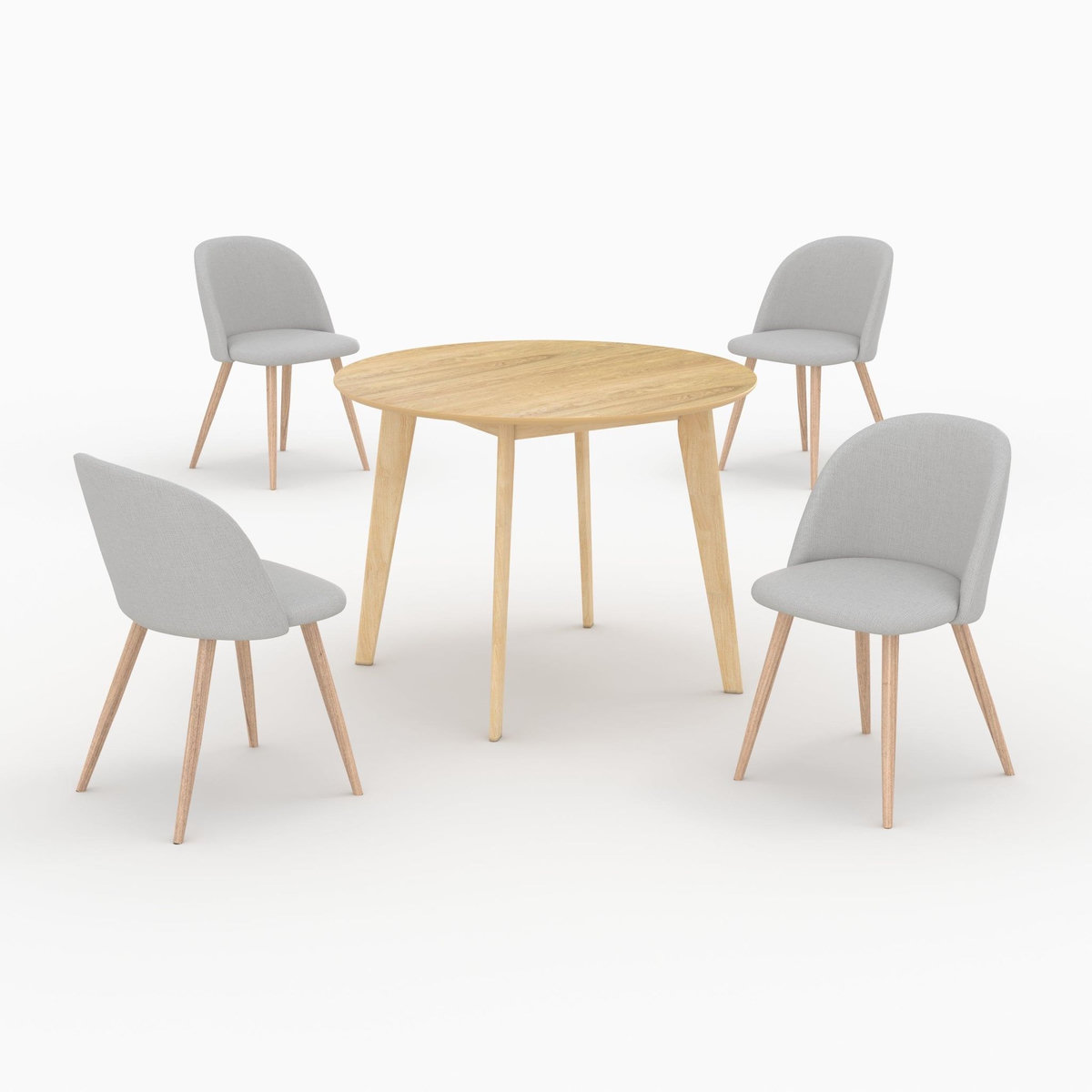 MAISON PAVANE Table et chaises 4 personnes en tissu taupe et bois-Réno