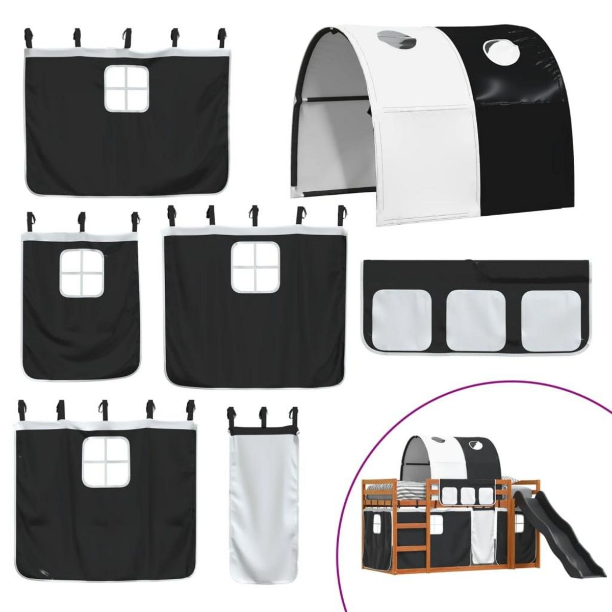 VIDAXL Lit superpose sans matelas avec toboggan blanc noir 90x200 cm