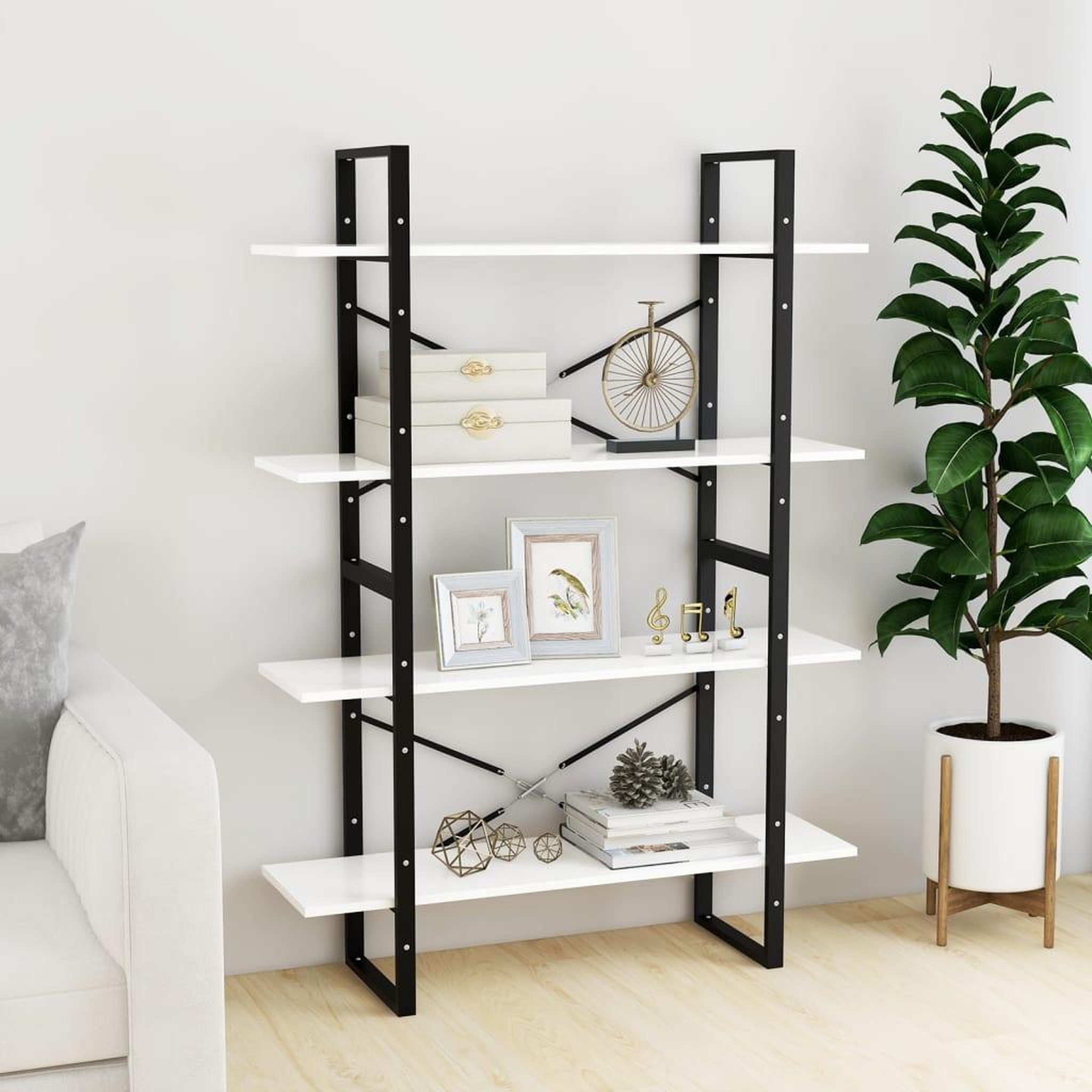 Voir la diapositive 3 : VIDAXL Bibliotheque a 4 niveaux blanc 100x30x140 cm bois d'ingenierie