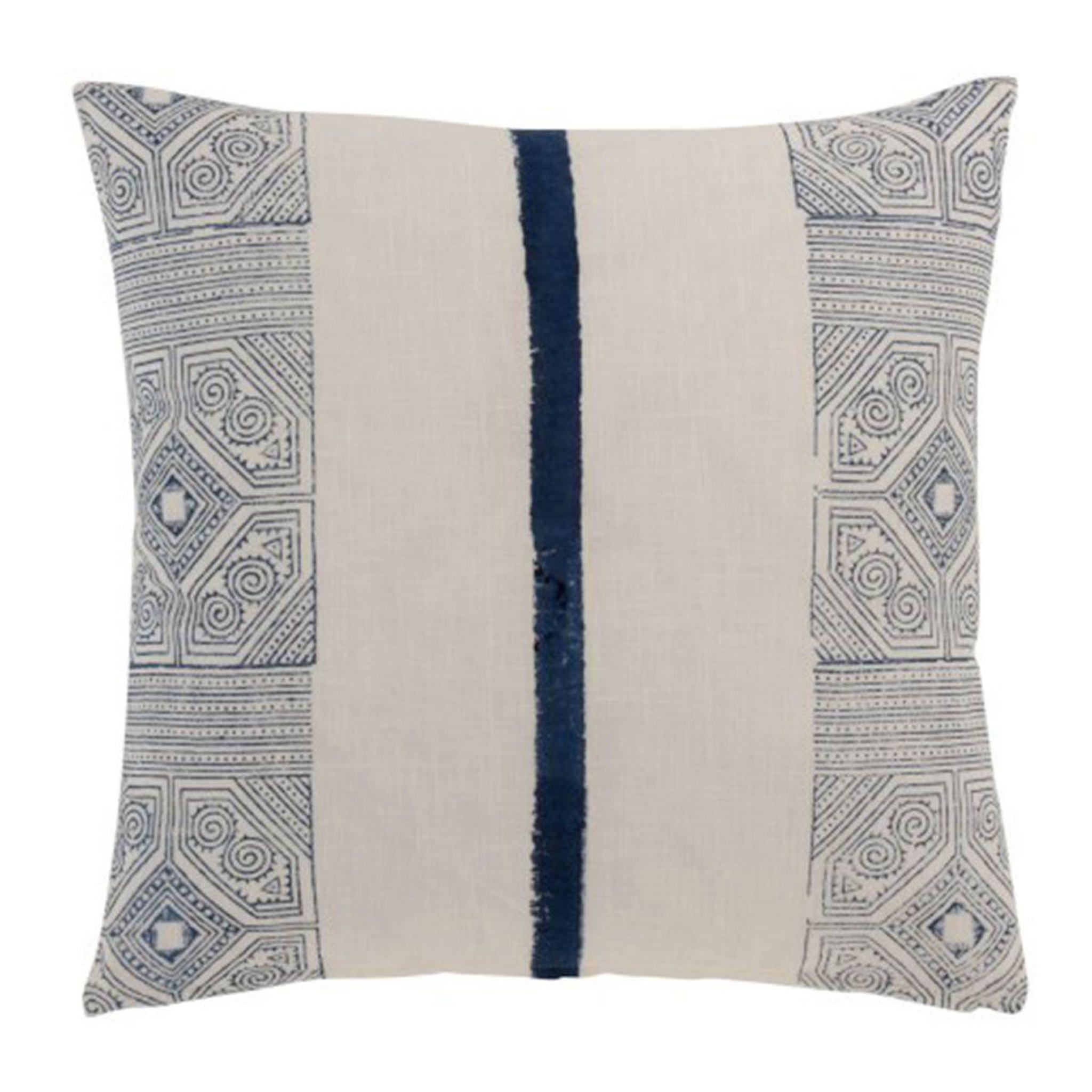 J-LINE Coussin carré coton  aztèque  50x50cm bleu & blanc
