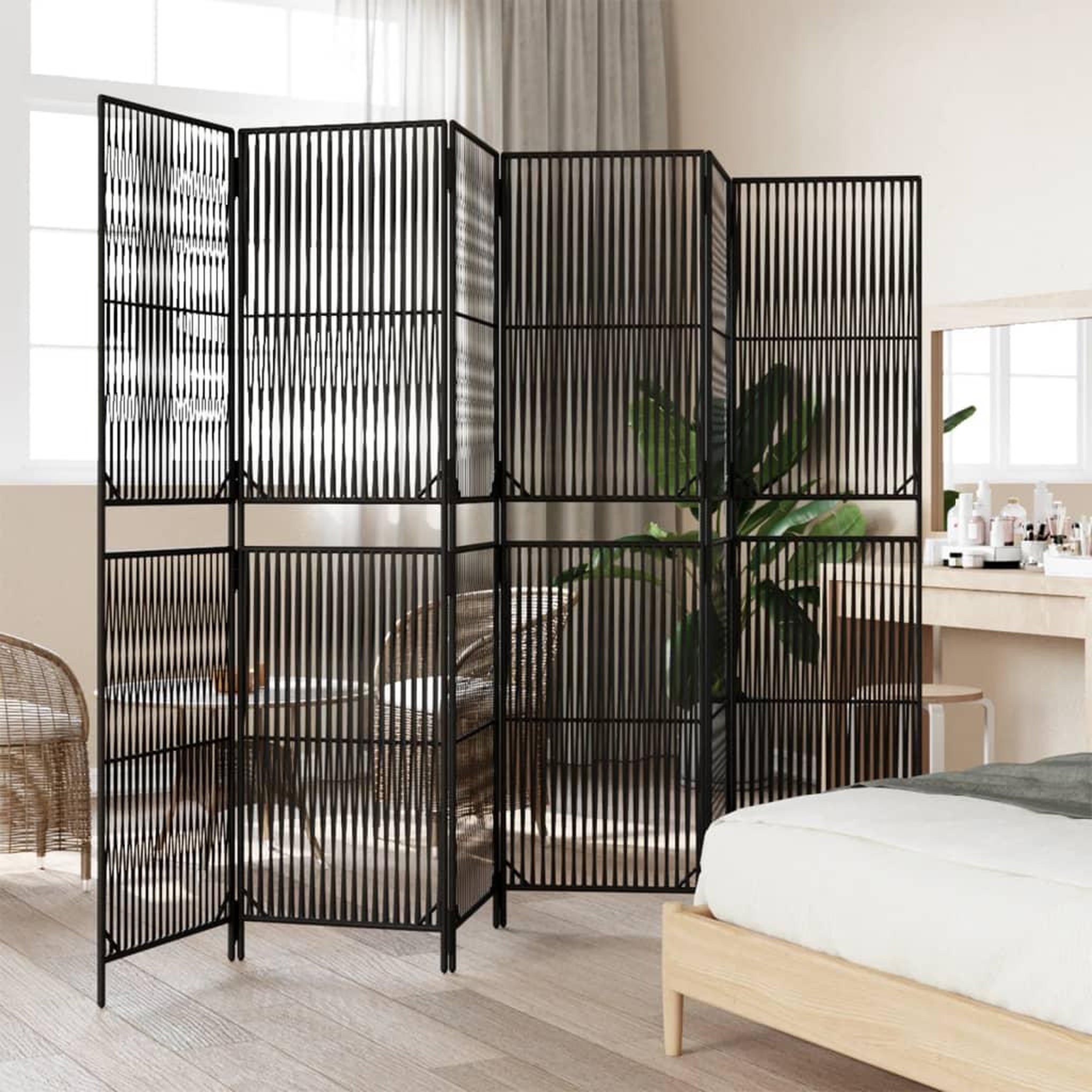 Voir la diapositive 3 : VIDAXL Cloison de separation 6 panneaux noir resine tressee