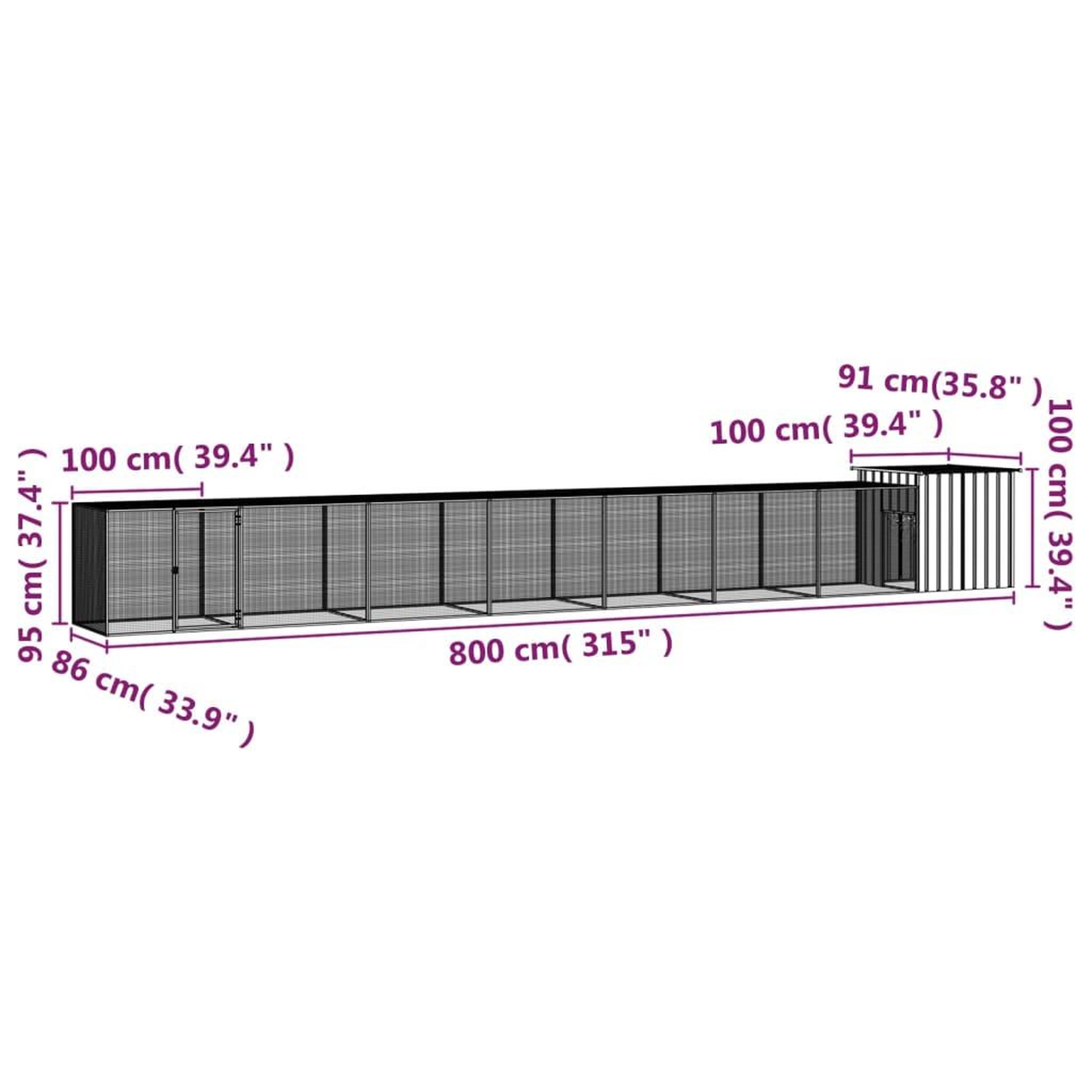 Voir la diapositive 6 : VIDAXL Cage pour poules Gris 800x91x100 cm Acier galvanise