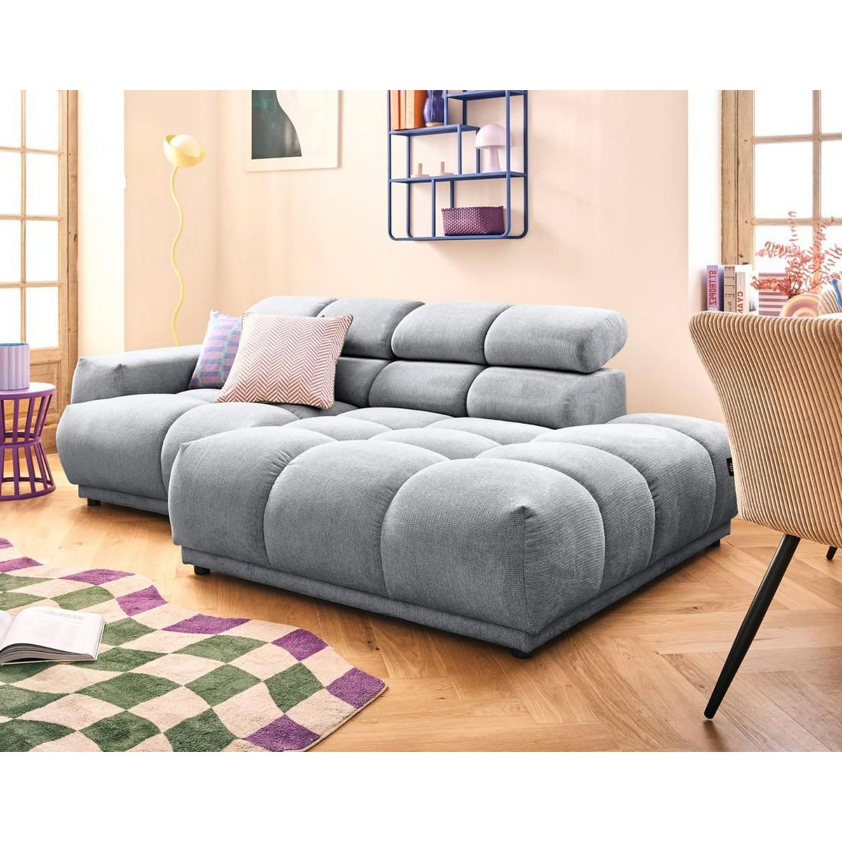 LISA DESIGN Matera - canapé d'angle droit 3 places avec têtières réglables en tissu texturé