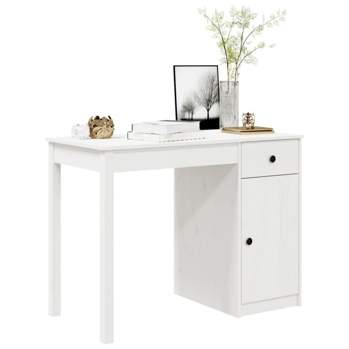 VIDAXL Bureau Blanc 100x50x75 cm Bois massif de pin