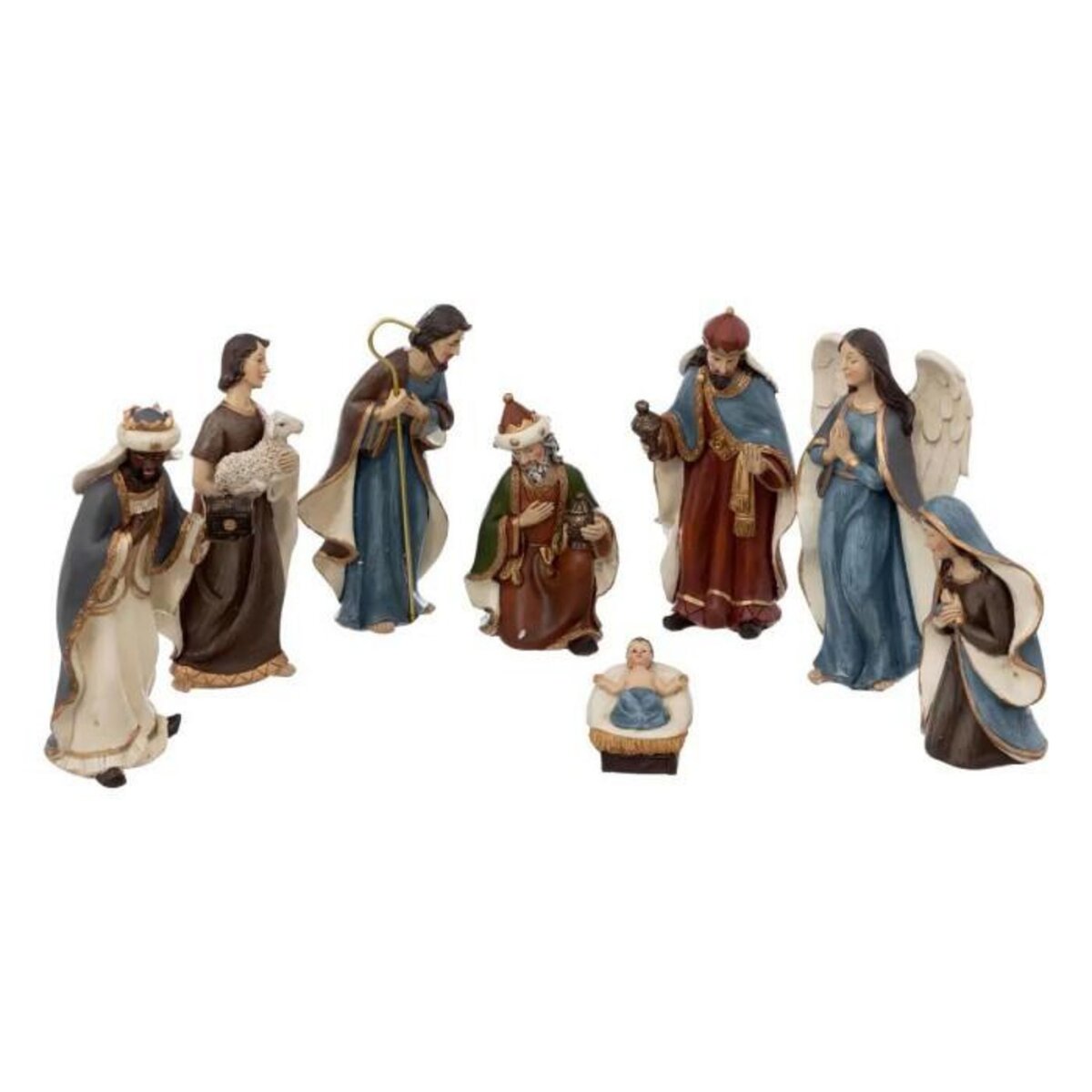FEERIC LIGHT & CHRISTMAS Lot de 8 Santons en Résine  Crèche de Noël  16cm Multicolore