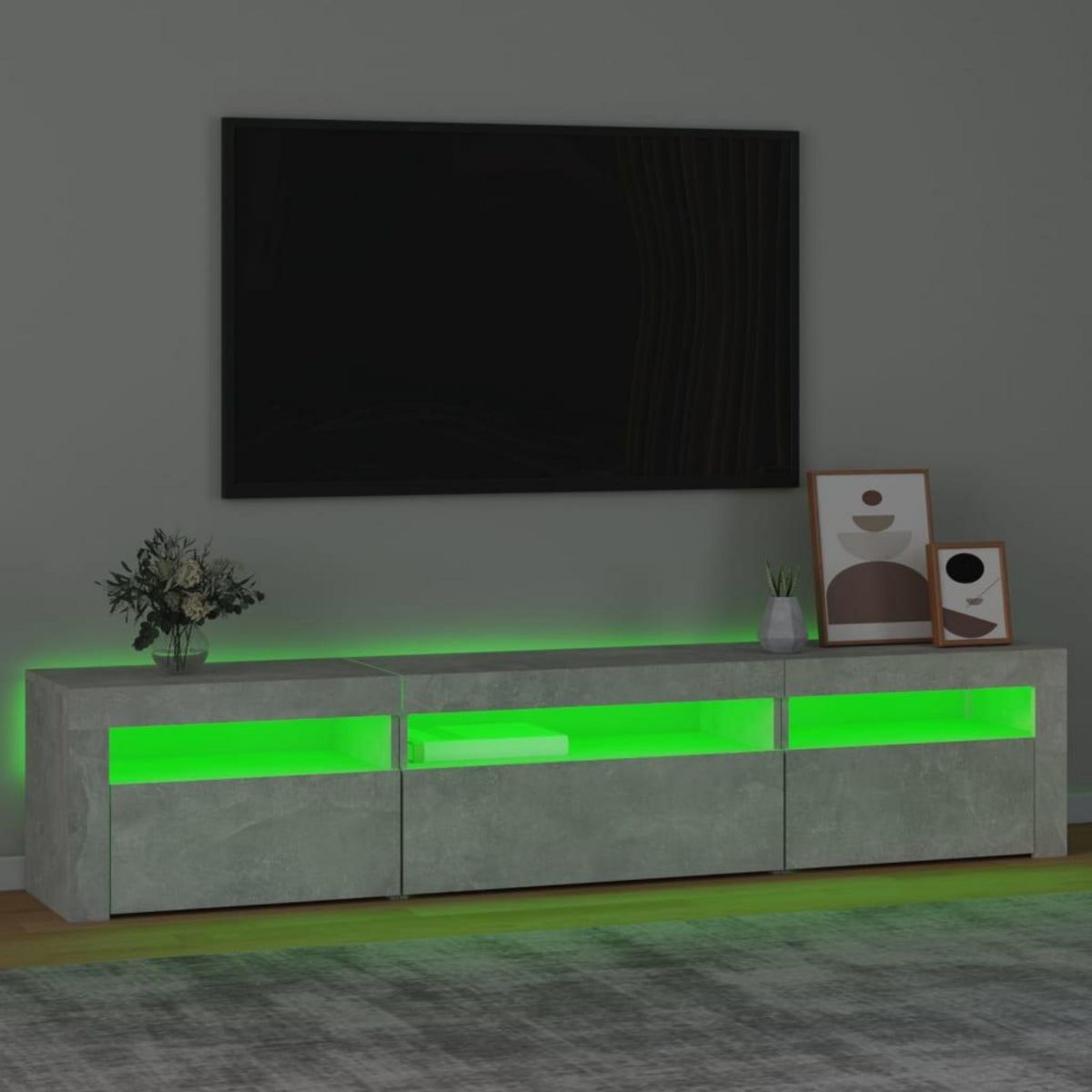 VIDAXL Meuble TV avec lumieres LED Gris beton 195x35x40 cm