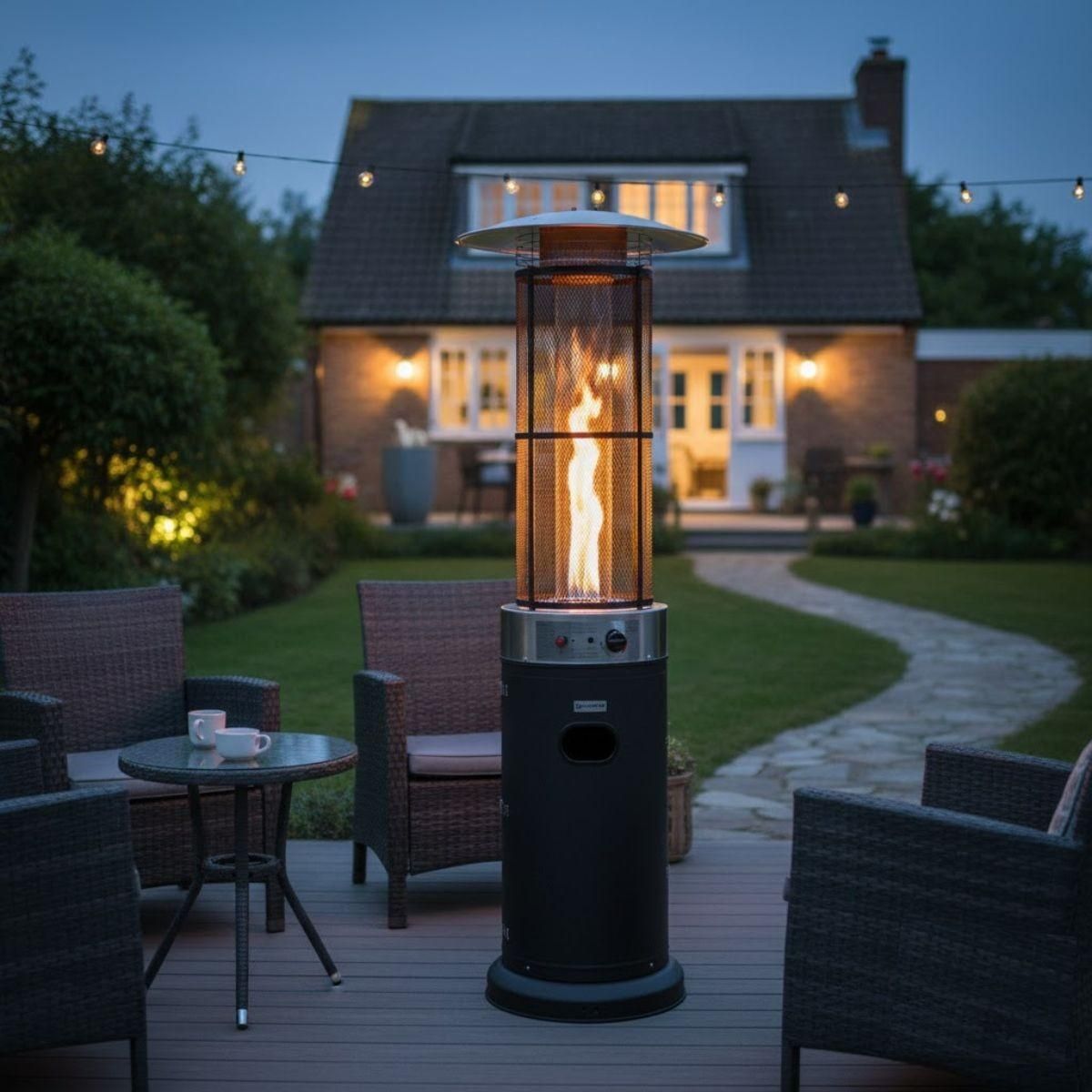 Kemper Parasol Chauffant Gaz 11KW Flamme vive 360° Allumage Piezo, Chauffage Extérieur de terrasse KEMPER