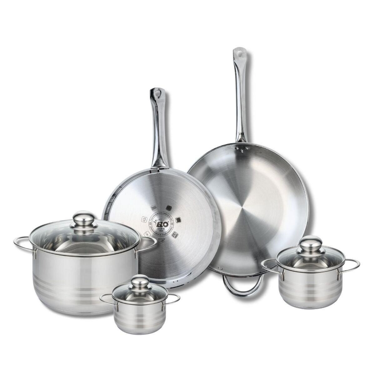 ELO Ensemble de 2 Poêles de cuisson 28 et 32 cm et 3 faitouts 12, 14 et 24 cm Elo Profi Brillant