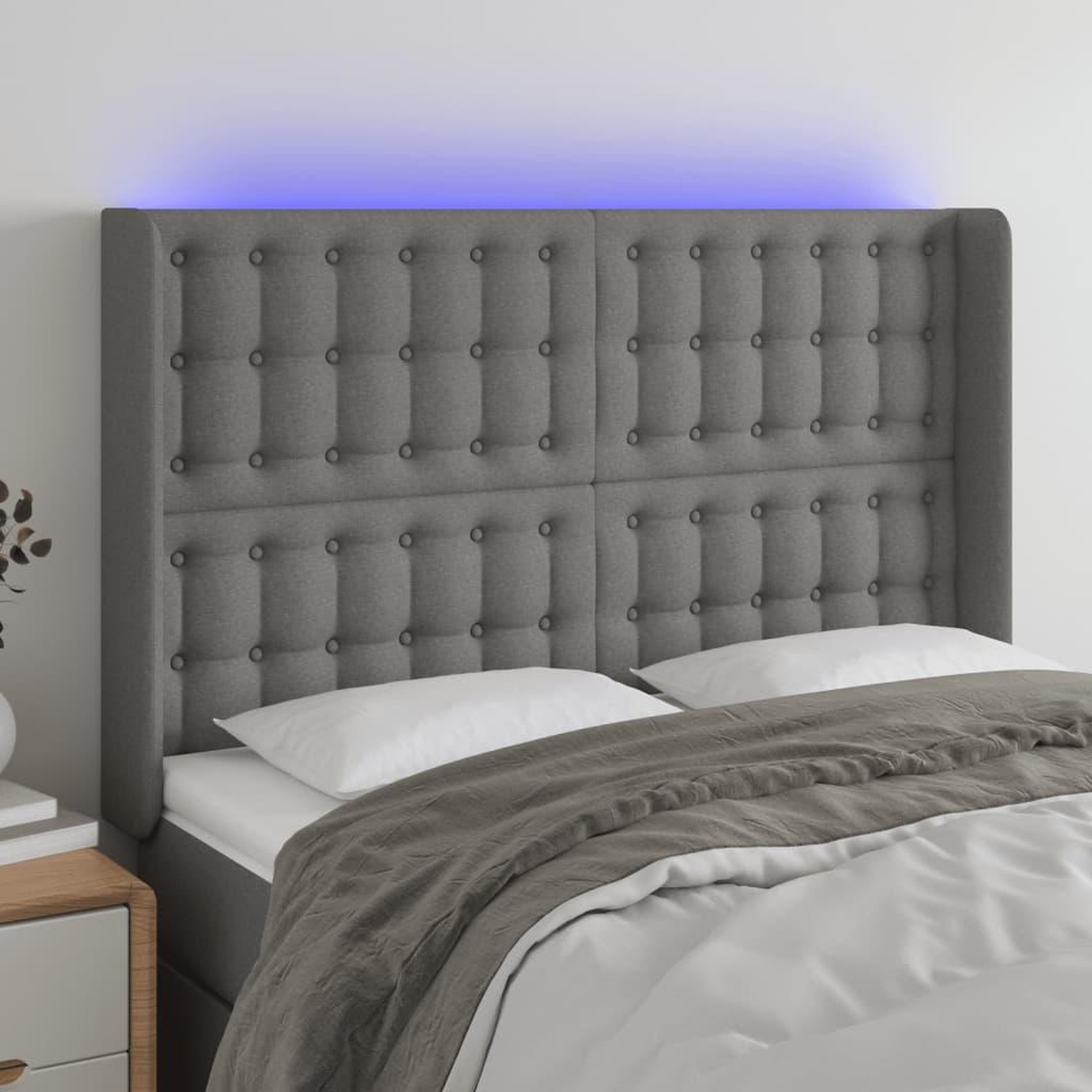 Voir la diapositive 1 : VIDAXL Tete de lit a LED Gris fonce 147x16x118/128 cm Tissu