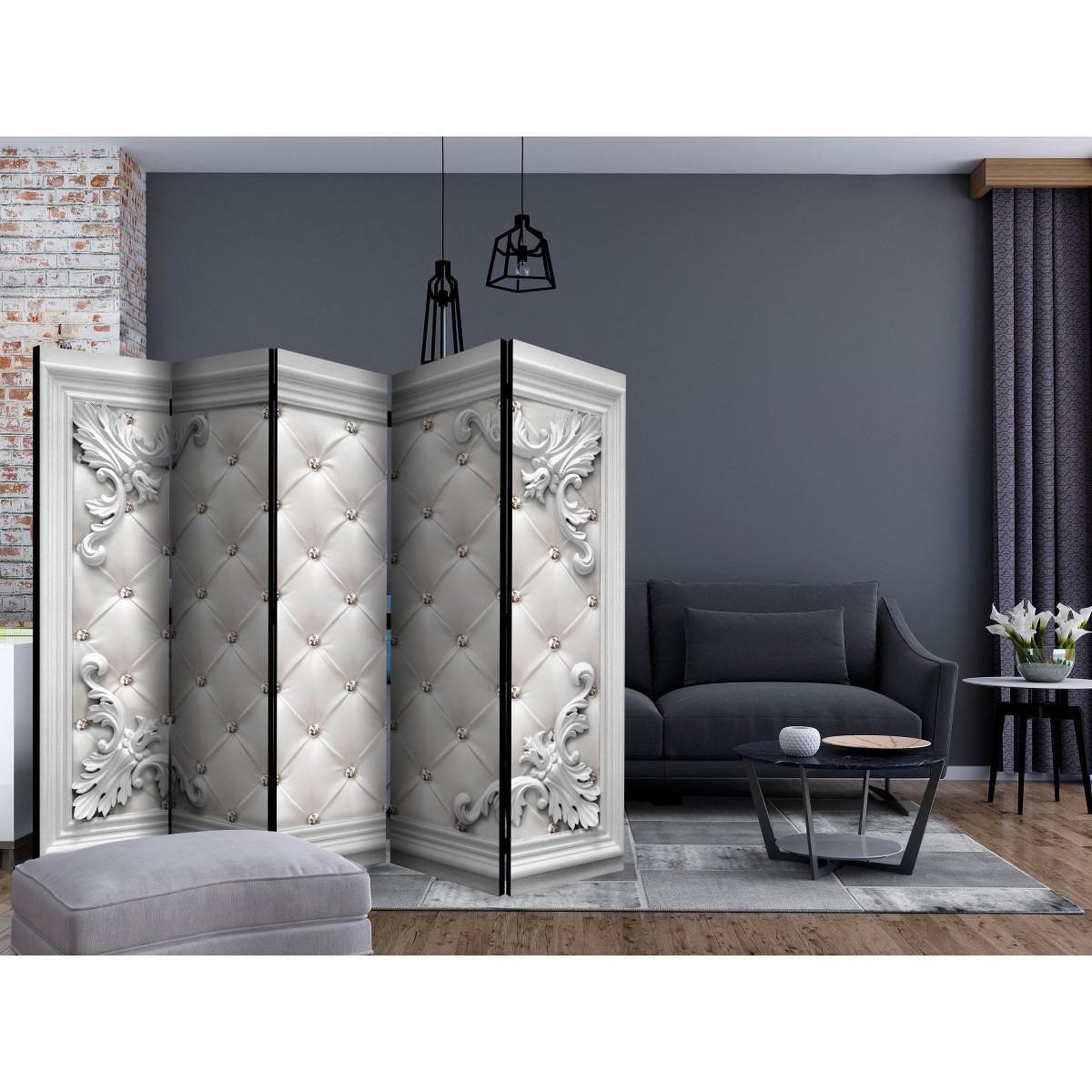 Voir la diapositive 2 : Paris Prix Paravent 5 volets  quilted leather  172x225cm