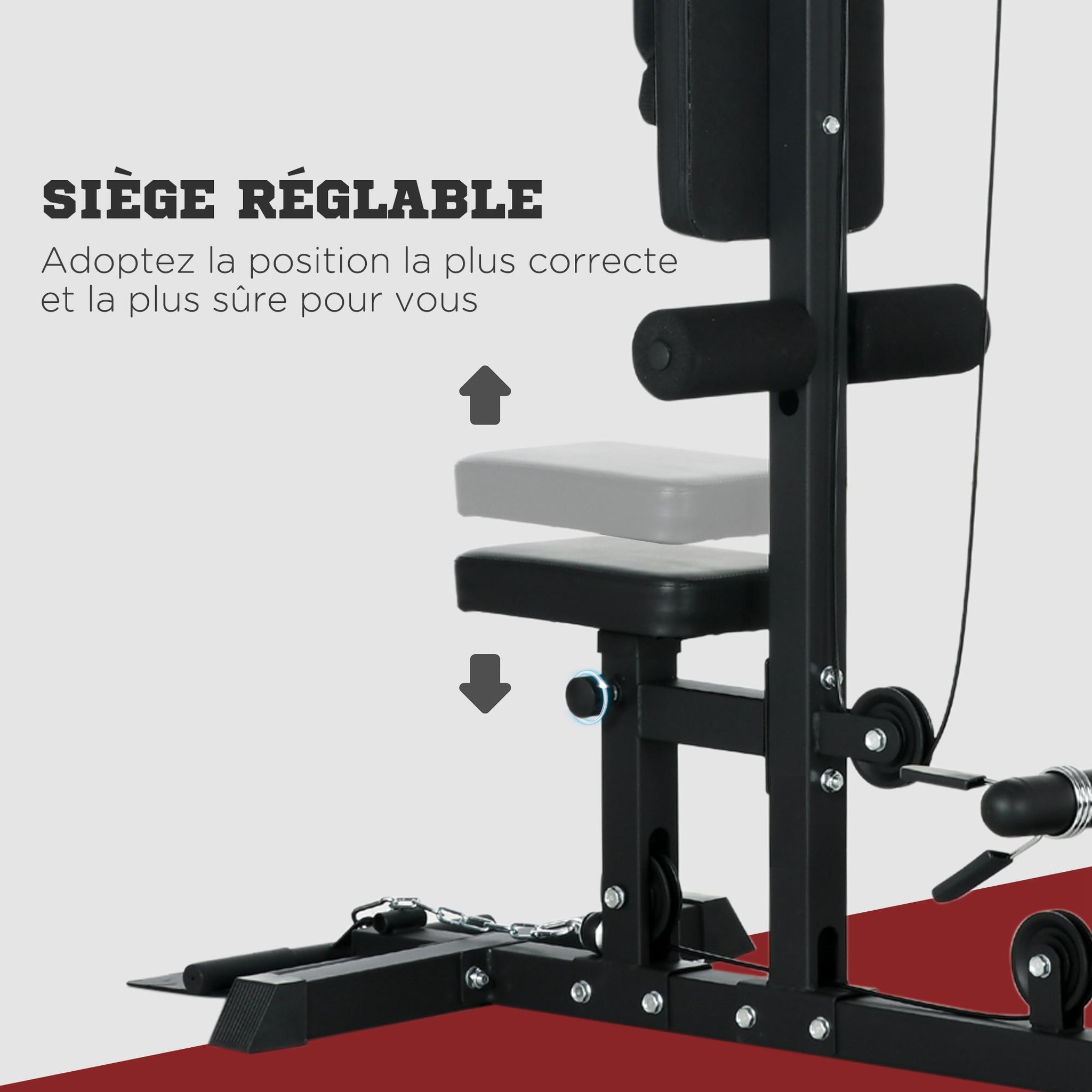 Voir la diapositive 5 : HOMCOM Station de musculation tirage poitrine - collaboration aosom.fr x ffhandball - bande de résistance, siège réglable - noir