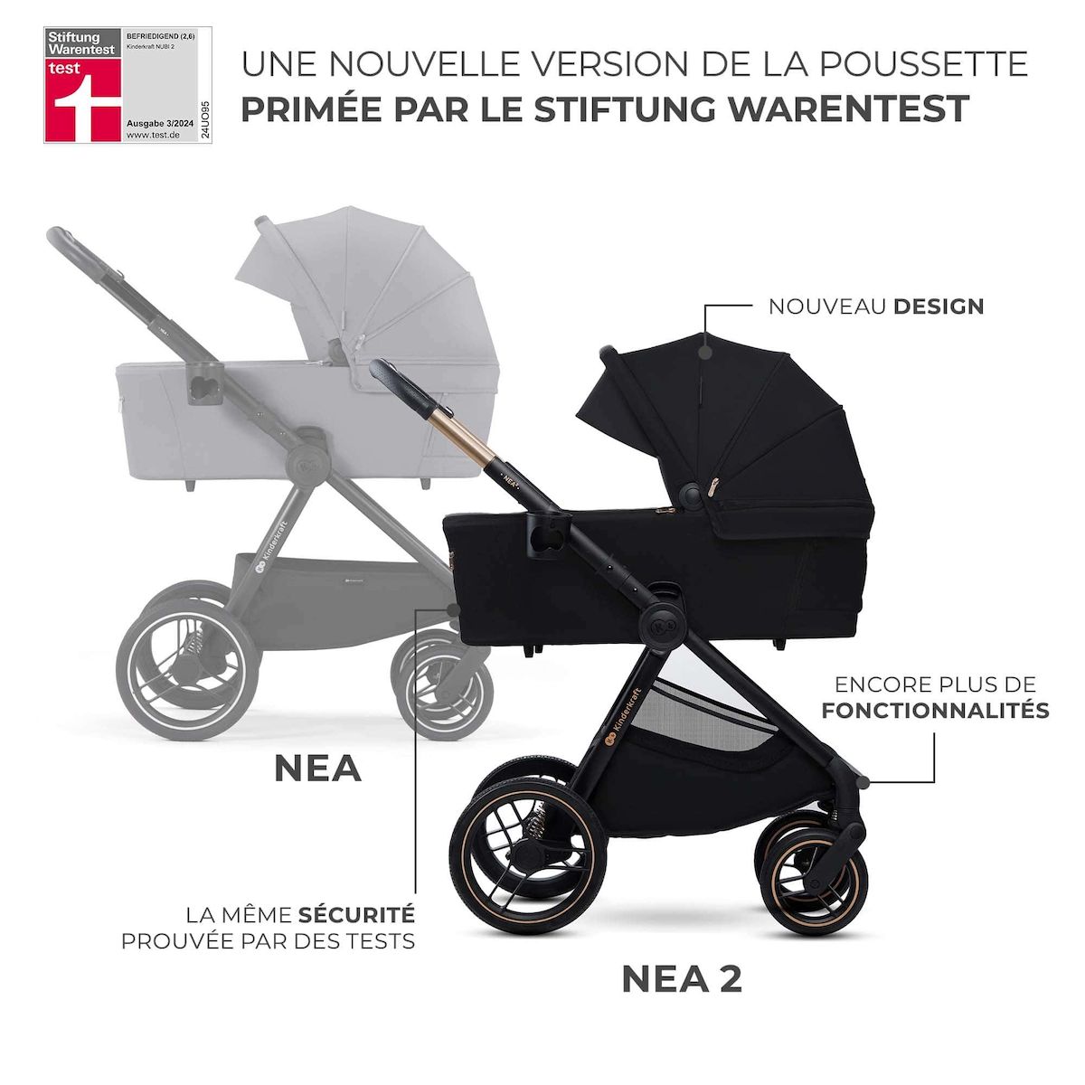 KINDERKRAFT Poussette combinée polyvalente 2 en 1 avec siège réversible à 27 kg