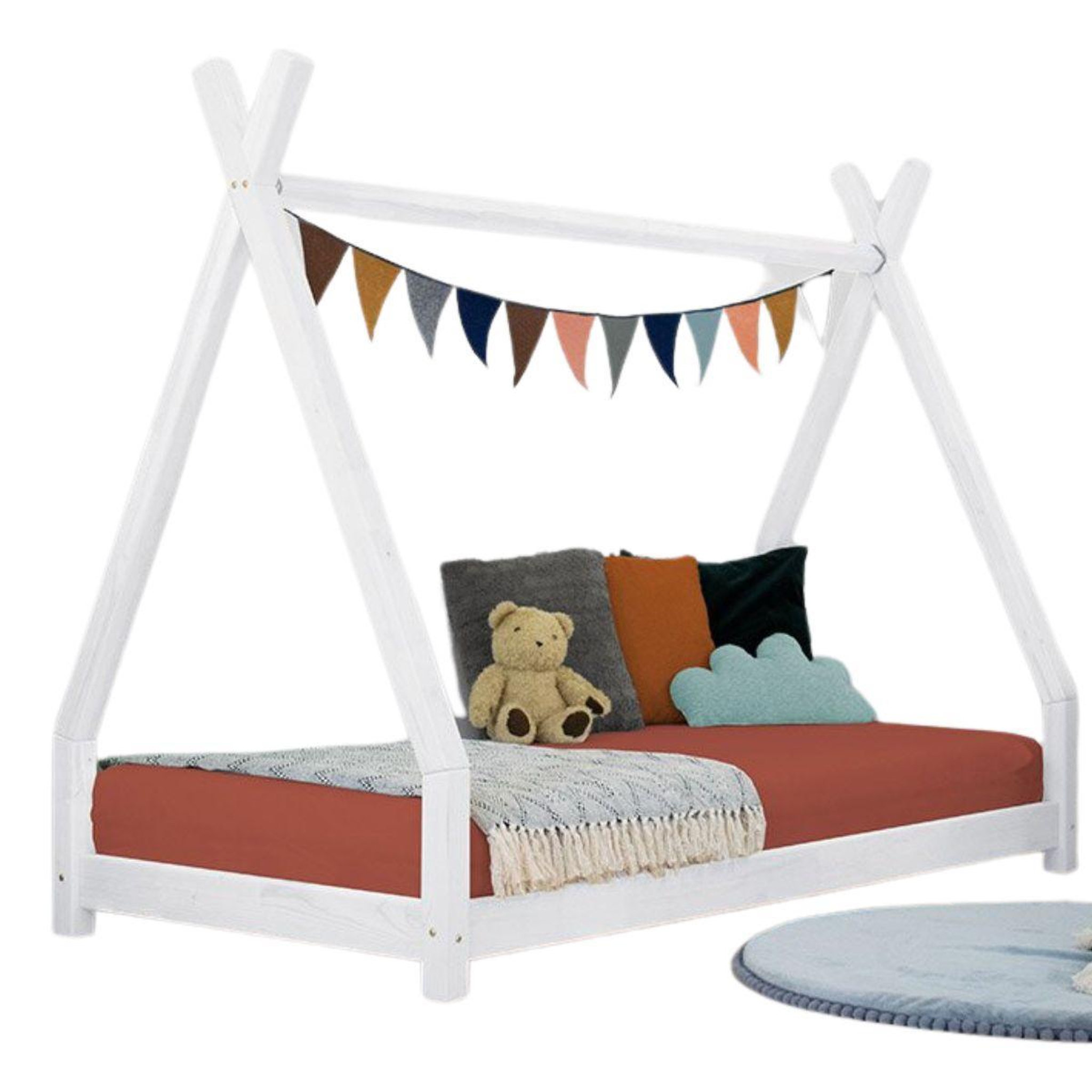 Voir la diapositive 1 : BENLEMI Lit simple en bois NAKANA tipi Blanc 90x180cm