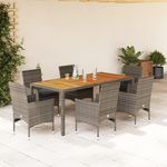 VIDAXL Ensemble a manger de jardin et coussins 7 pcs gris rotin acacia