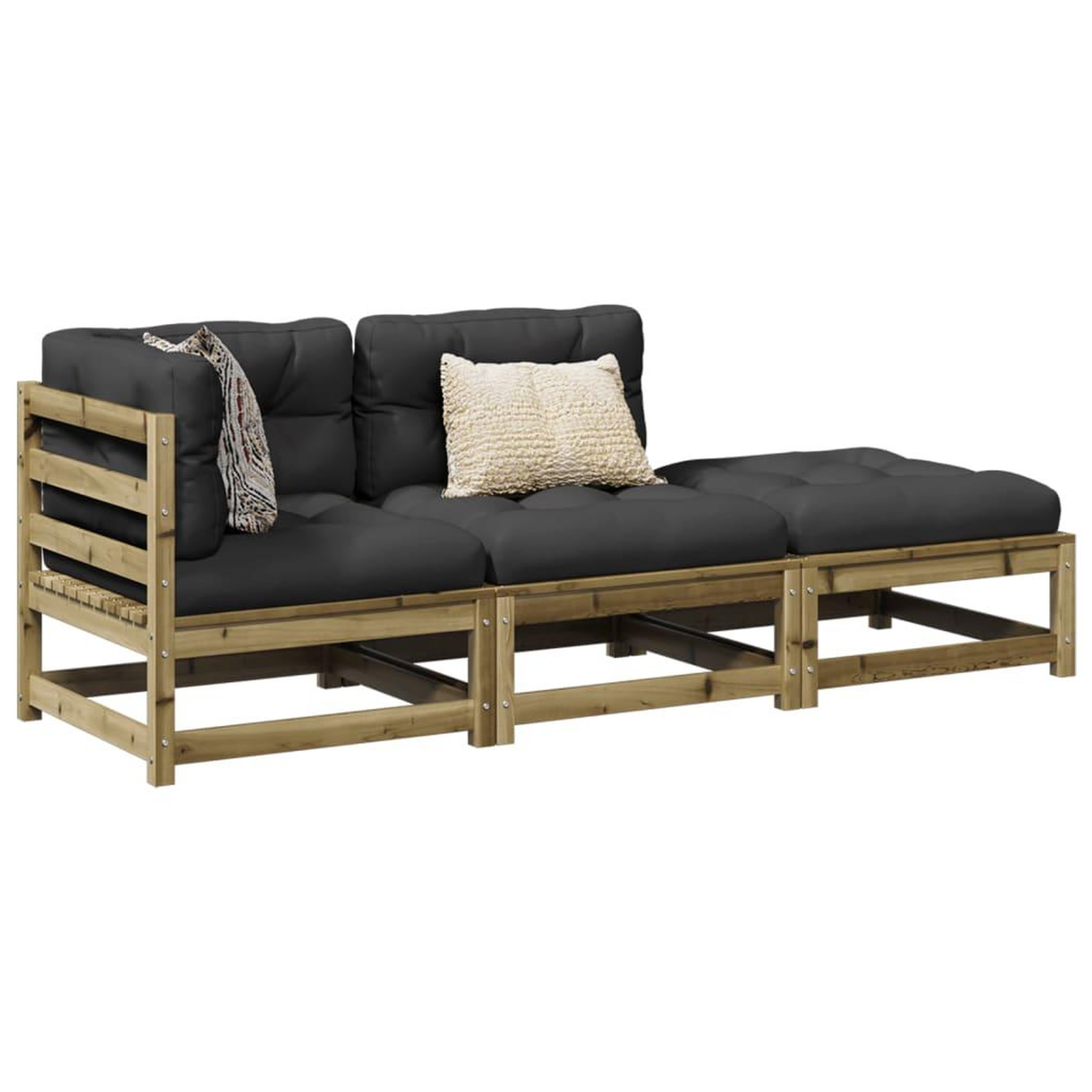 VIDAXL Salon de jardin 3 pcs avec coussins bois de pin impregne
