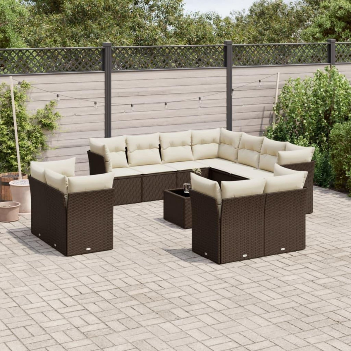 VIDAXL Salon de jardin avec coussins 12 pcs marron resine tressee