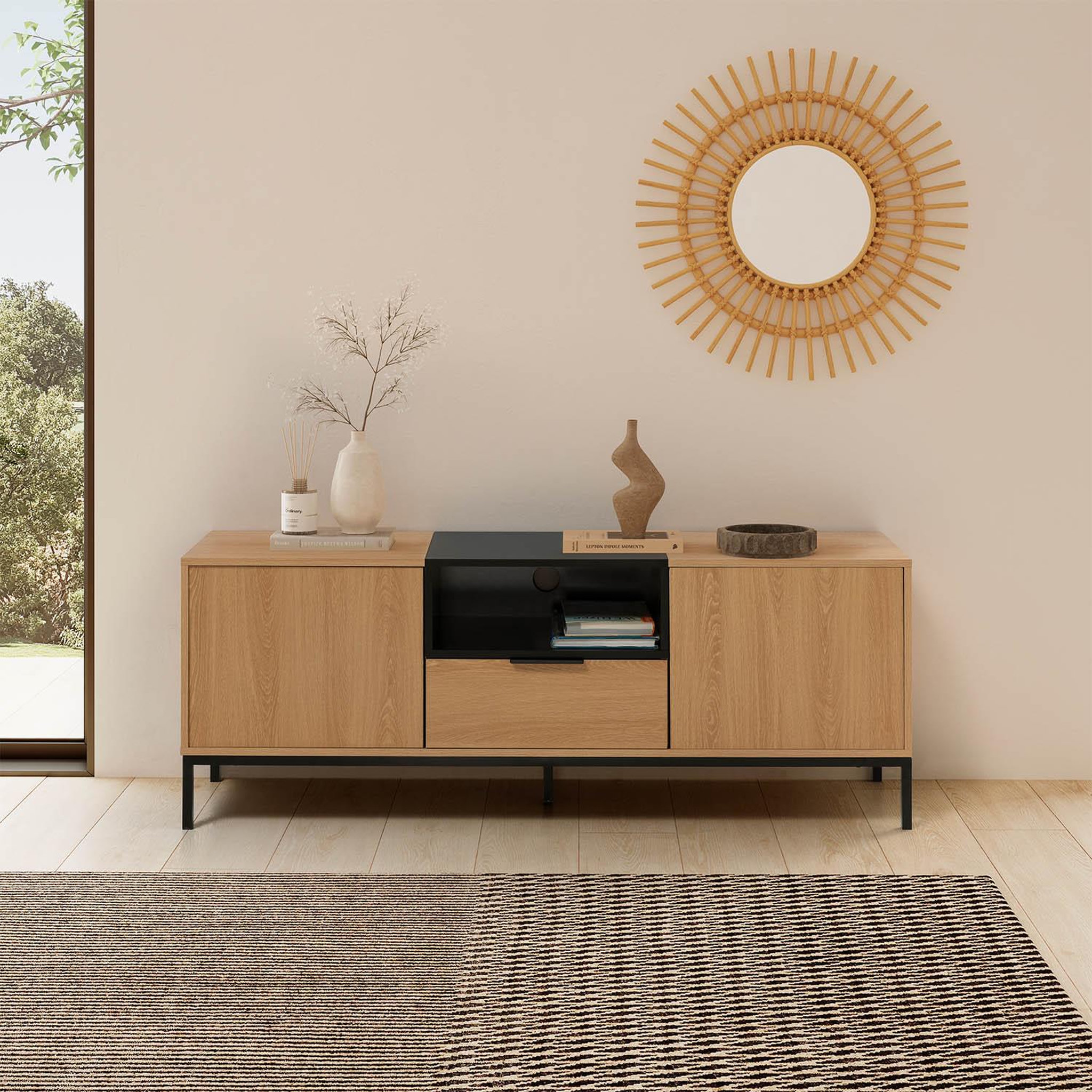 Voir la diapositive 2 : VS VENTA-STOCK Meuble Tv Nieve 2 portes 1 tiroir couleur Chêne