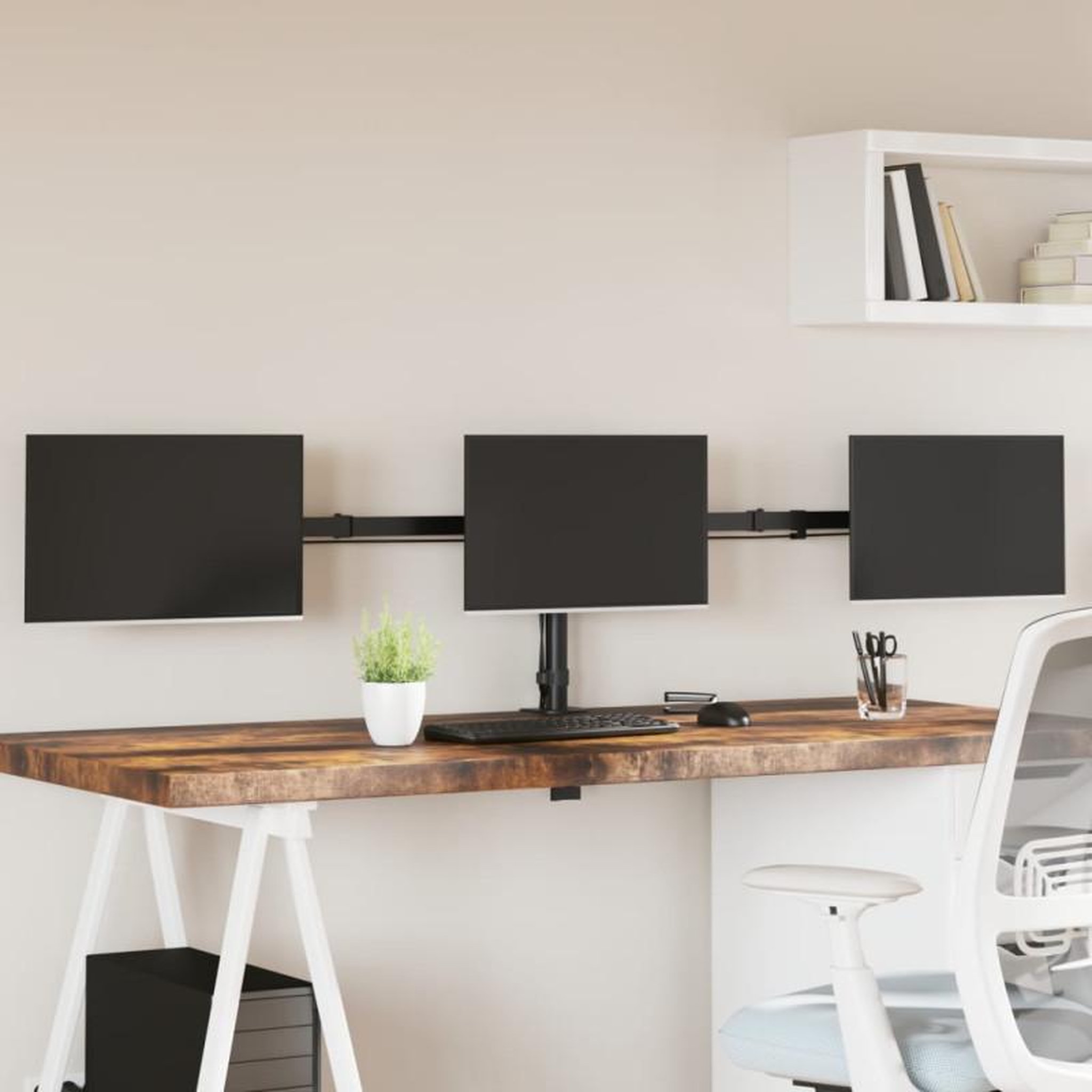 VIDAXL Support de moniteur triple noir acier VESA 75 100 mm