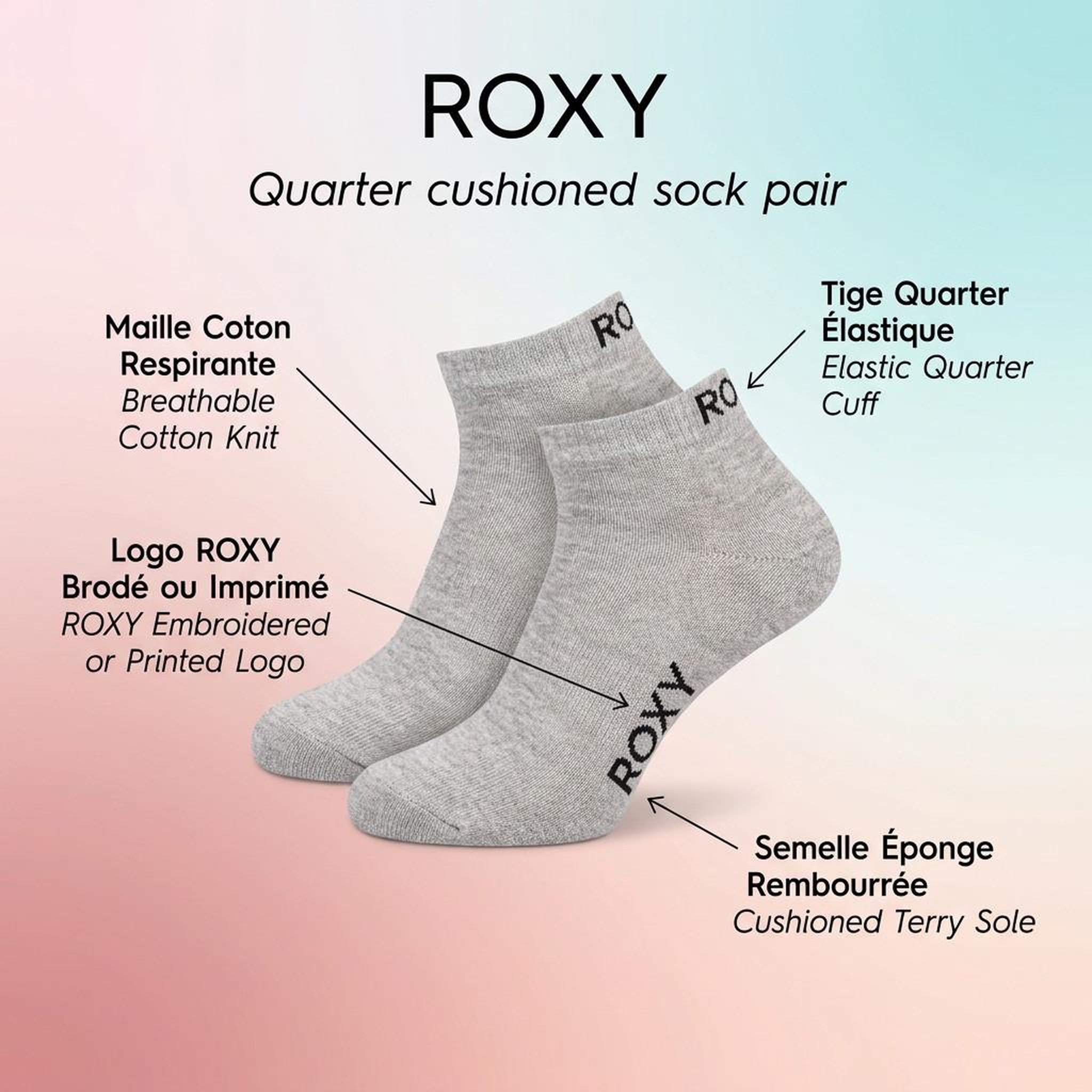 Voir la diapositive 5 : ROXY Roxy chaussettes fille quarter pack 6 - coton respirant