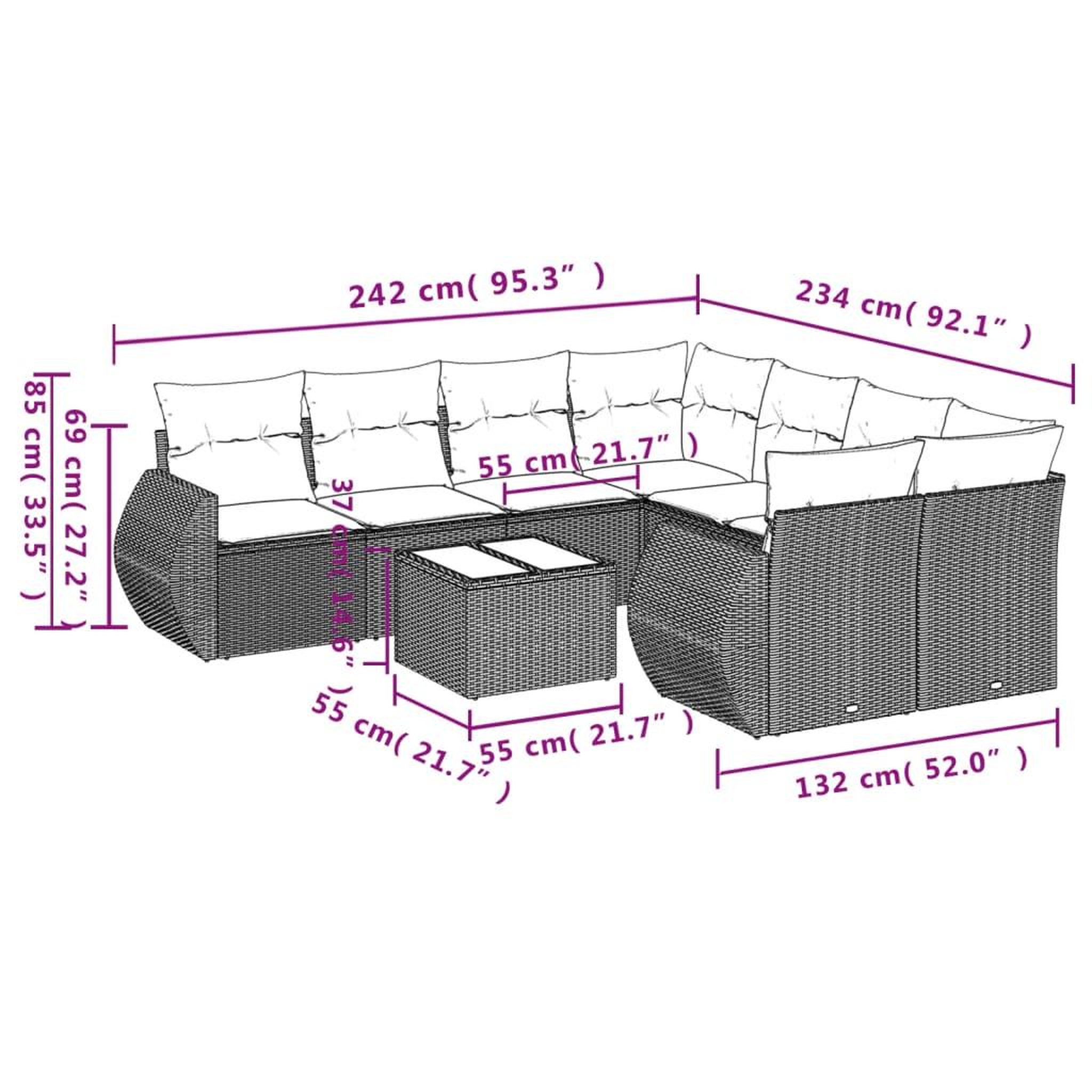 Voir la diapositive 6 : VIDAXL Salon de jardin avec coussins 9 pcs marron resine tressee