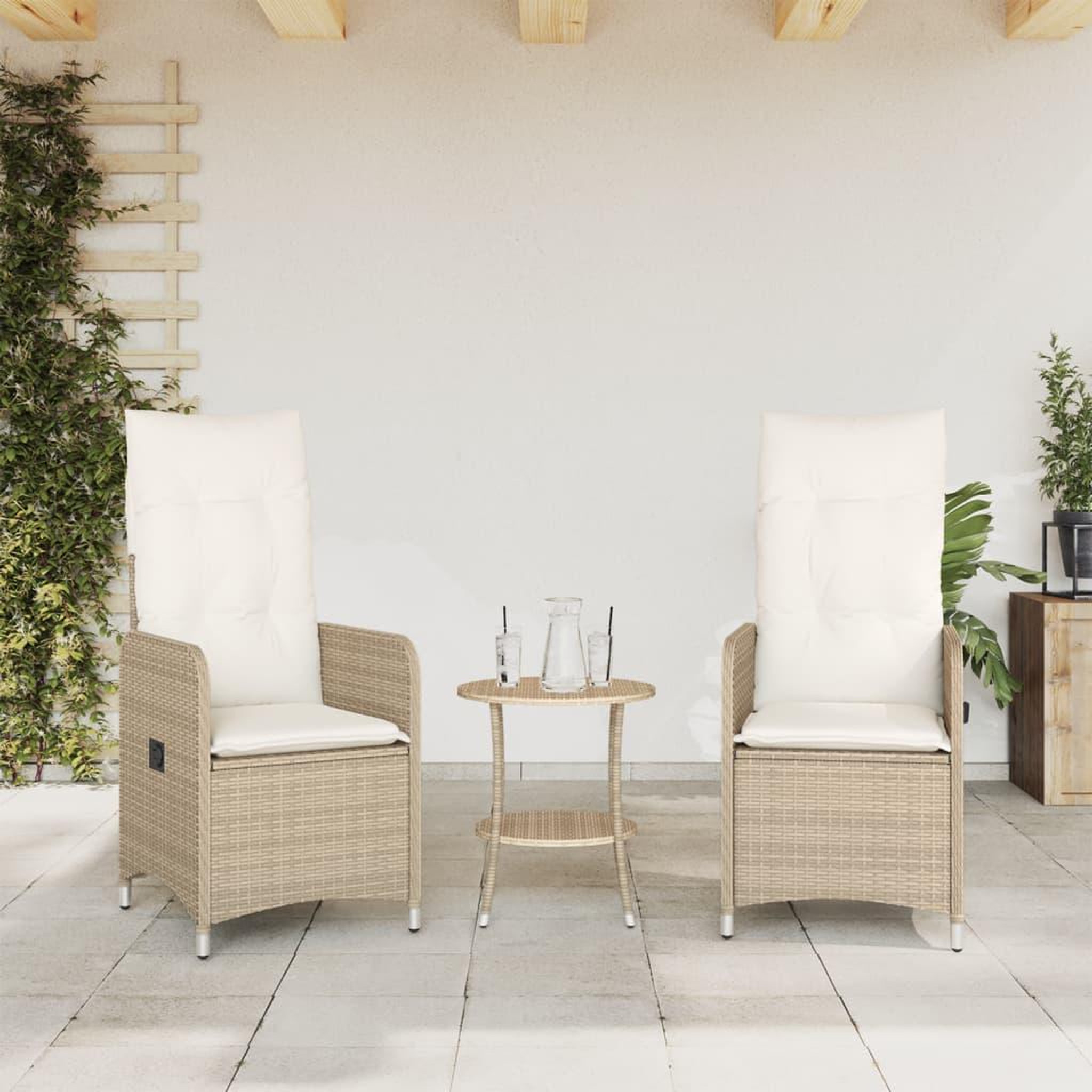 Voir la diapositive 3 : VIDAXL Chaises inclinables de jardin lot de 2 avec table beige rotin