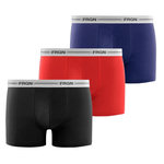 FREEGUN Lot de 3 boxers junior en coton colorés ceinture blanches FRGN. Coloris disponibles : Rouge