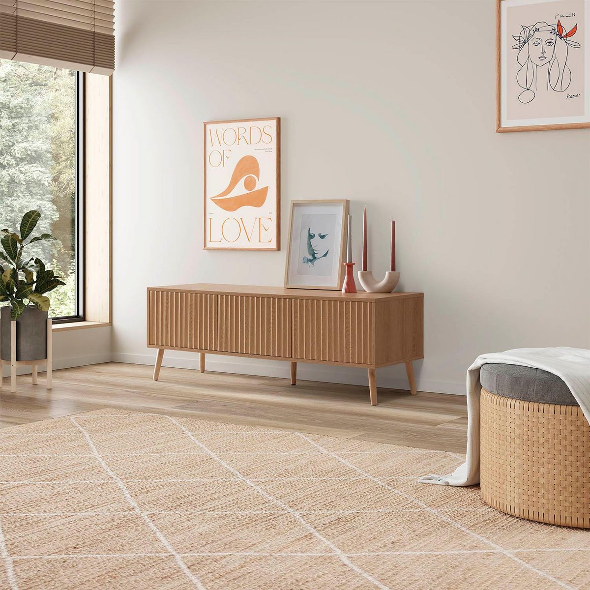 VS VENTA-STOCK Meuble TV Lluvia 3 portes chêne, longueur 130 cm