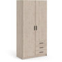 Voir la diapositive 1 : TVILUM Armoire VEGA - Décor chene - 2 portes + 3 tiroirs - L 98,5 x P 49,6 x H 200,4 cm