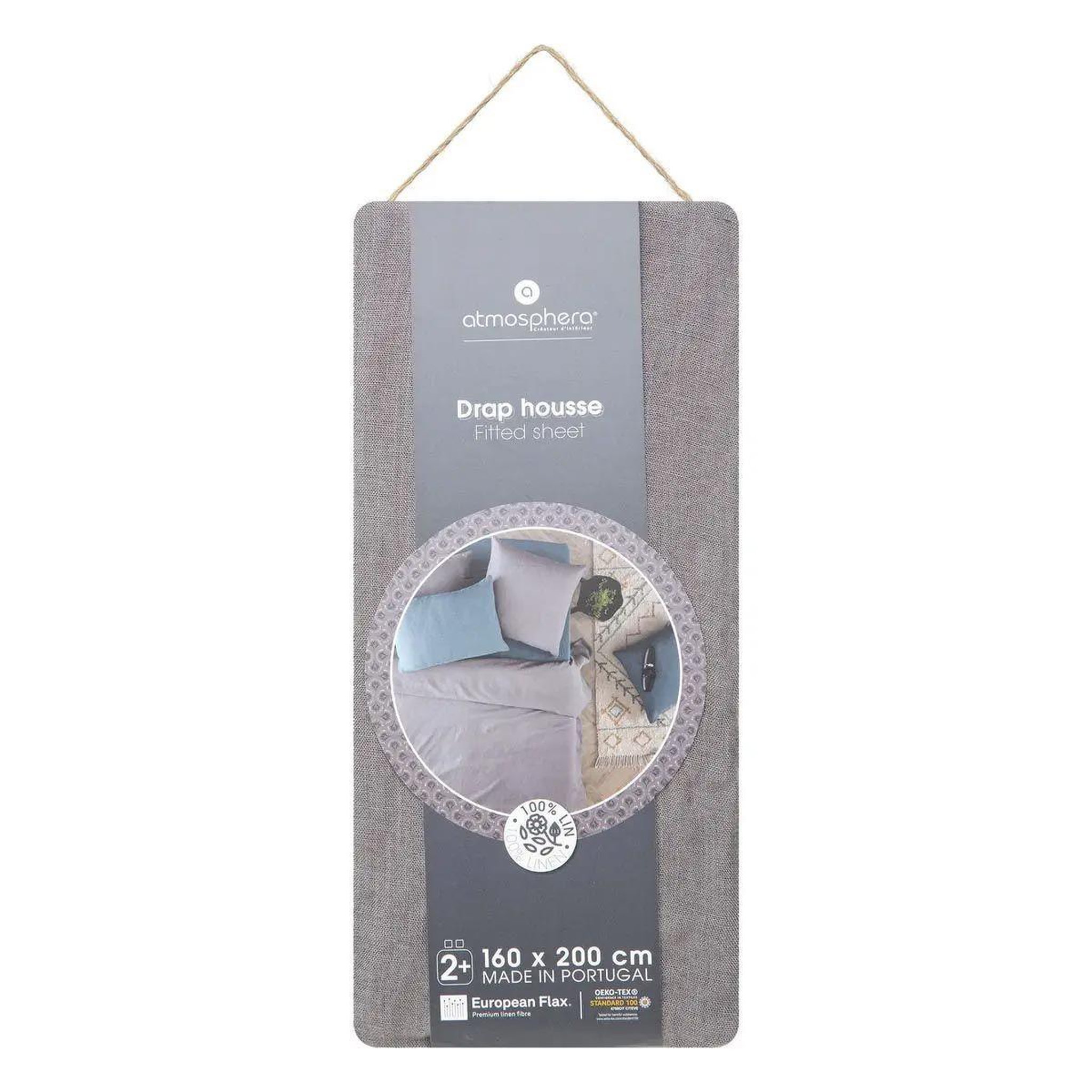 Voir la diapositive 3 : ATMOSPHERA Drap housse en lin  adorable  160x200cm gris ardoise