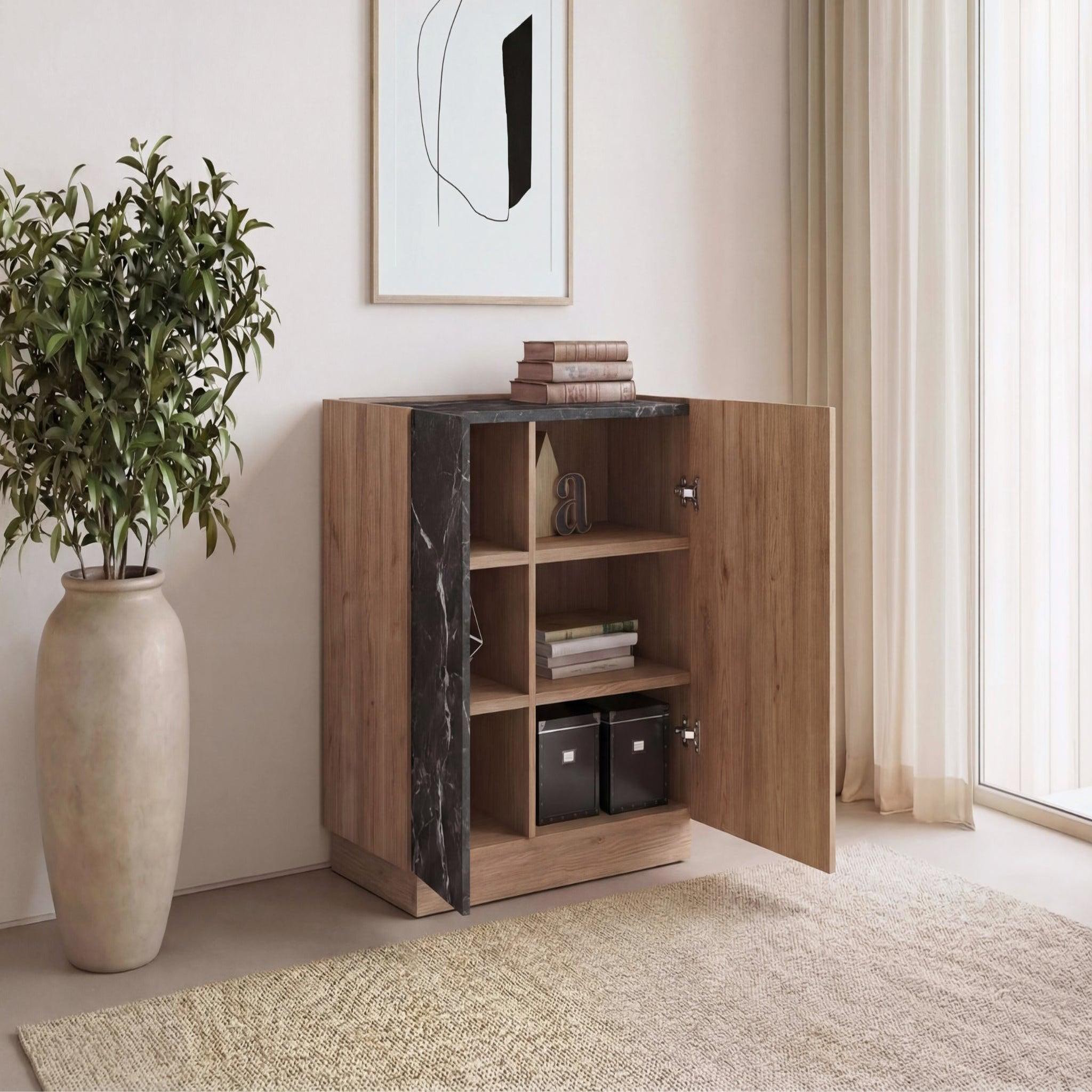 Voir la diapositive 5 : CASANOVA PARIS Auren - mini commode 2 portes 80cm en mélamine - chêne clair