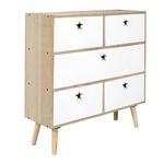 Paris Prix Commode 5 Tiroirs  Star  70cm Blanc & Beige