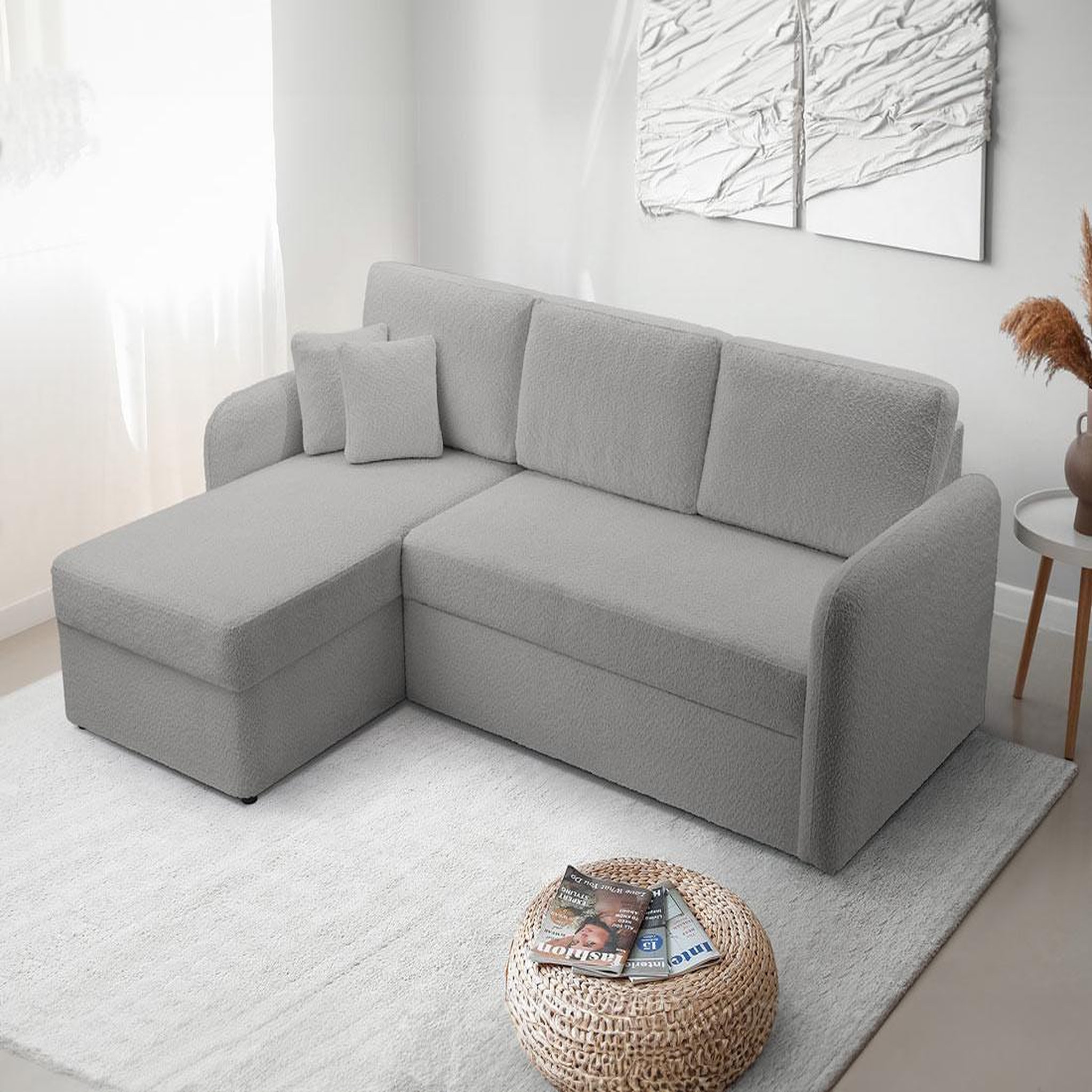 Voir la diapositive 1 : BEST MOBILIER Pocatello - canapé d'angle réversible 4 places - convertible avec coffre - en tissu bouclette