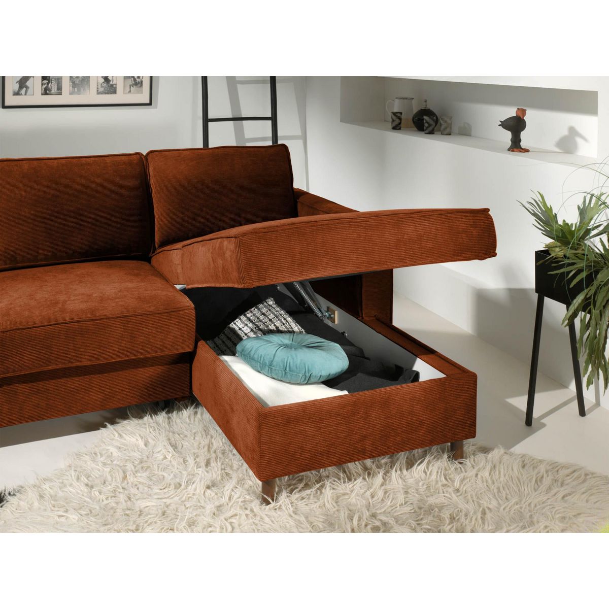 LISA DESIGN Jake - canapé d'angle droit - convertible avec coffre - 4 places - en velours côtelé